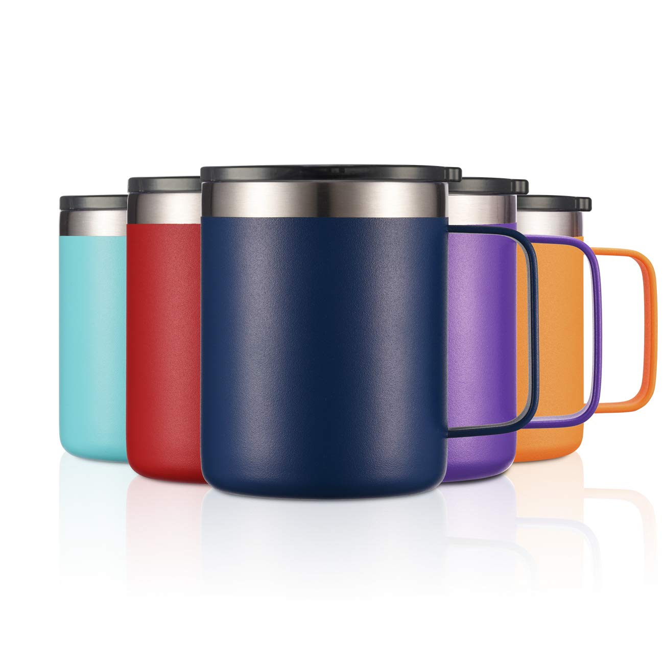 Aloufea 12Oz Stainless Steel Insulated Coffee Mug With Handle, Double Wall Vacuum Travel Mug, Tumbler Cup With Sliding Lid, Navy