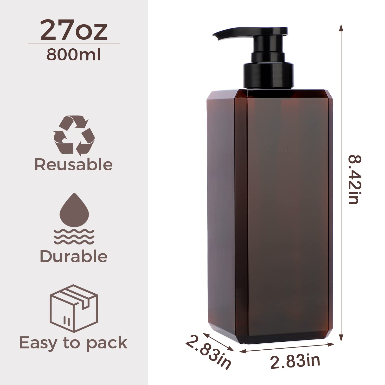 Suream 27Oz Bathroom Countertop Soap Dispensers, Plastic Lotion Dispenser, Refillable Cosmetic Pump Dispensers, Square Bathroom