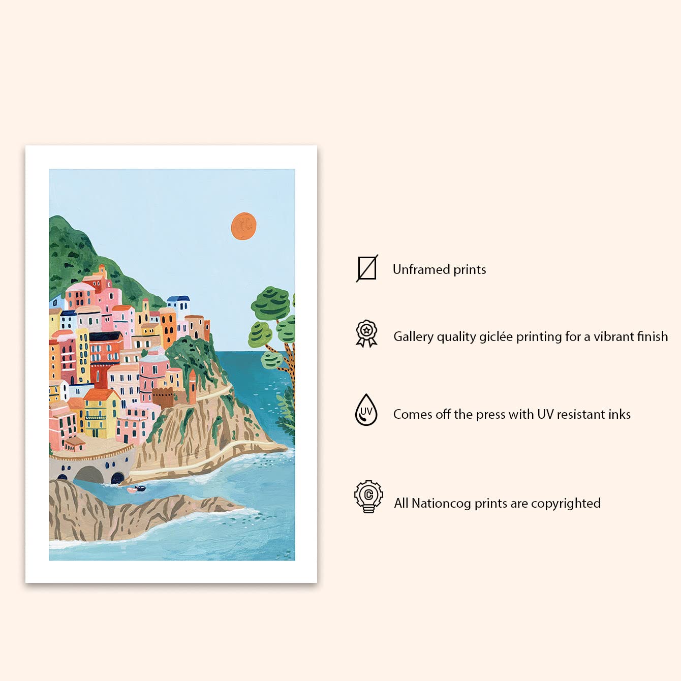 Cinque Terre Travel Print, Italy Art Print, Travel Gift, Travel Poster, Europe Print, Italian Coast, Italian Riviera, Housewarmi