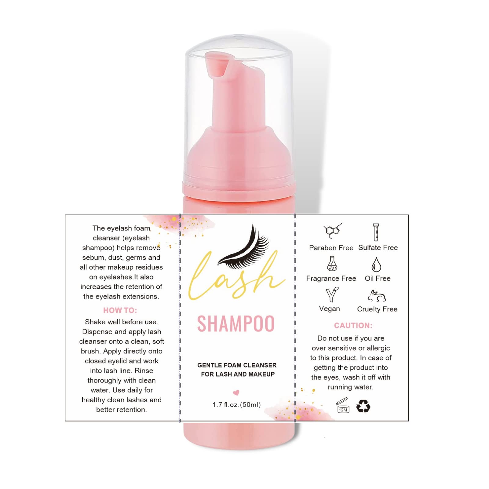 Lash Shampoo Label Stickers For Bottle 50Pcs Eyelash Extensions Bath Wash Labels For Foam Pump Dispenser (4 * 2.4    , White)