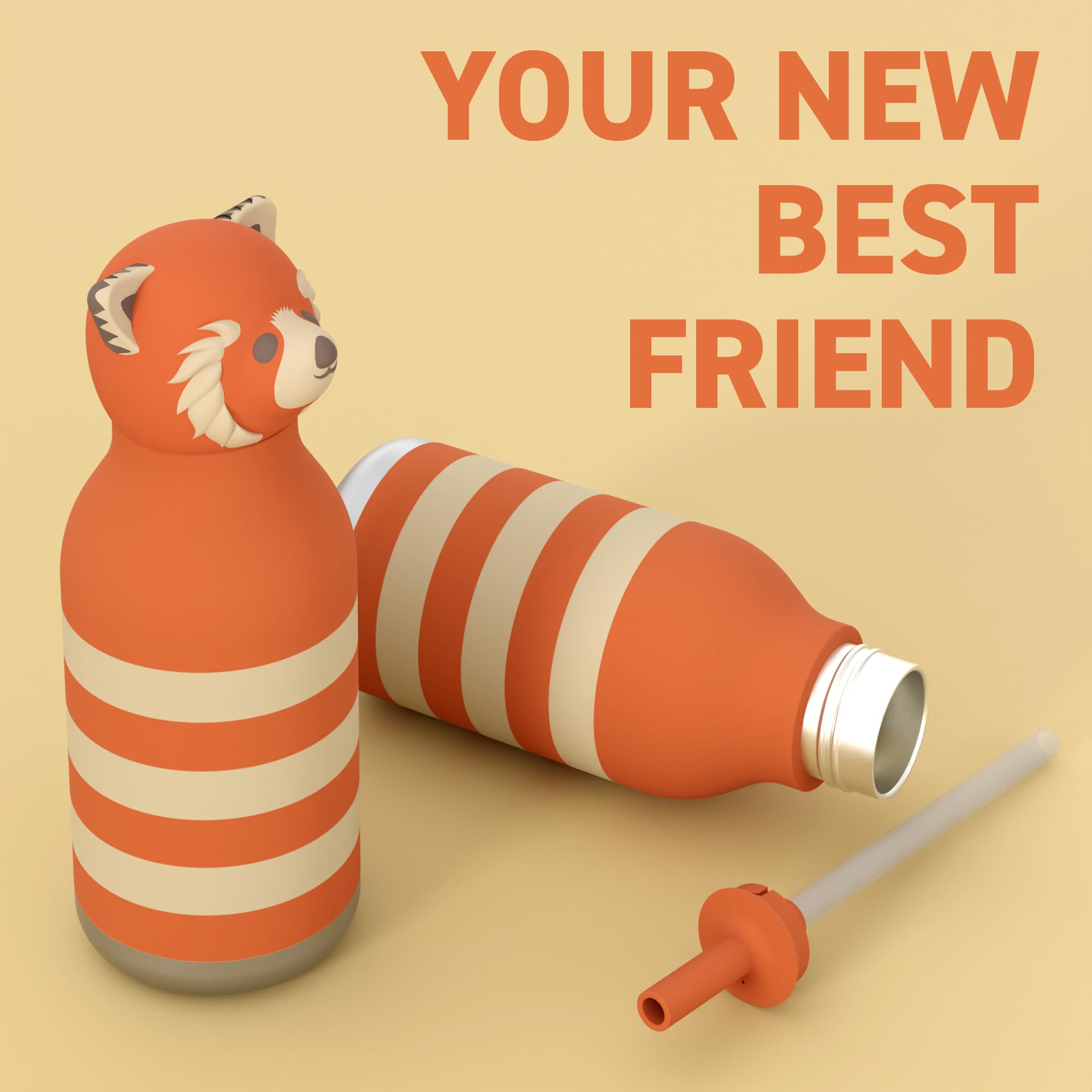 Asobu Bestie Bottle Insulated Stainless Steel Water Bottle With Detachable Soft Animal Head Fun Drinking For Kids And Teens16 Ou