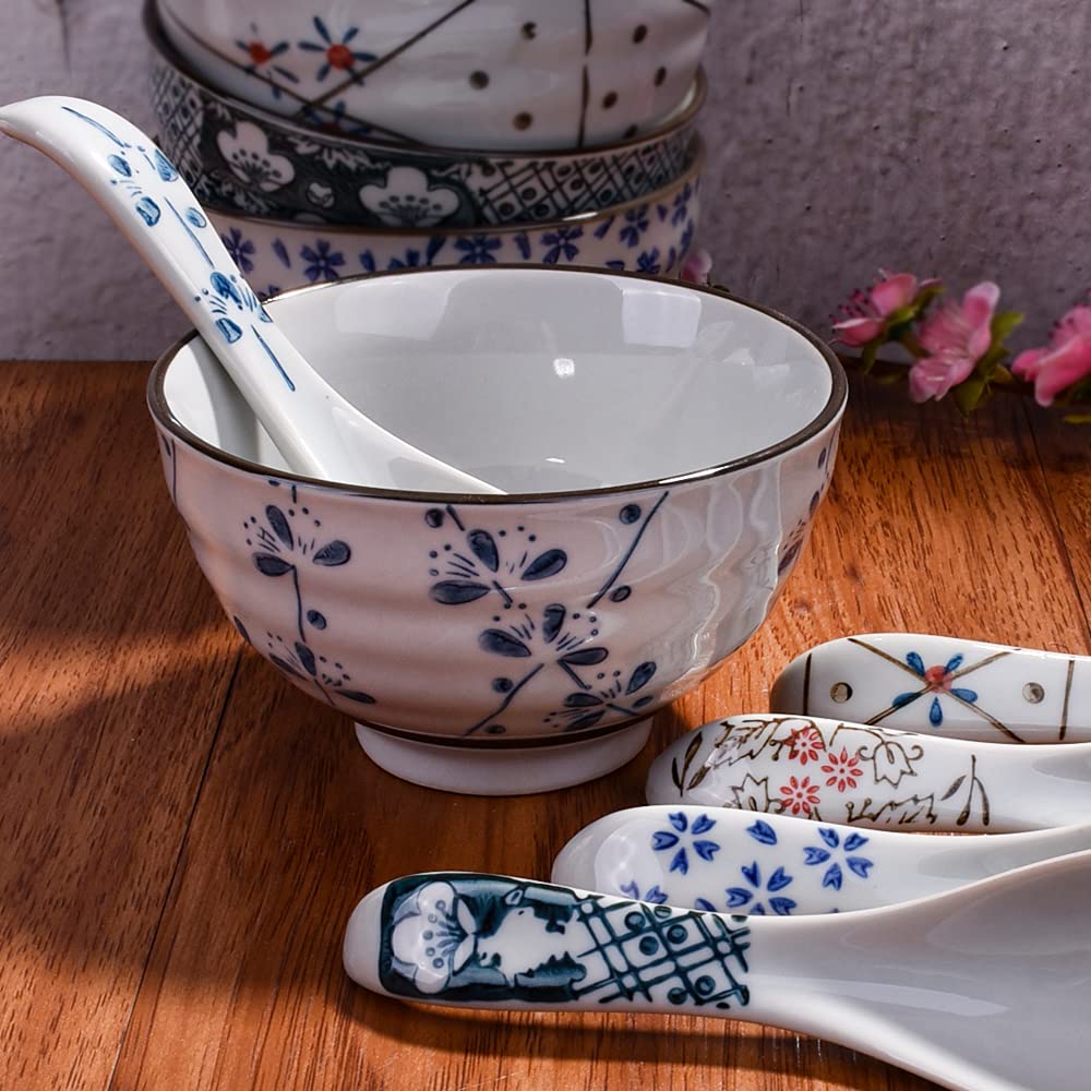 Japanese Style Soup Spoons Set Of 5 Asian Ceramic Ramen Spoons