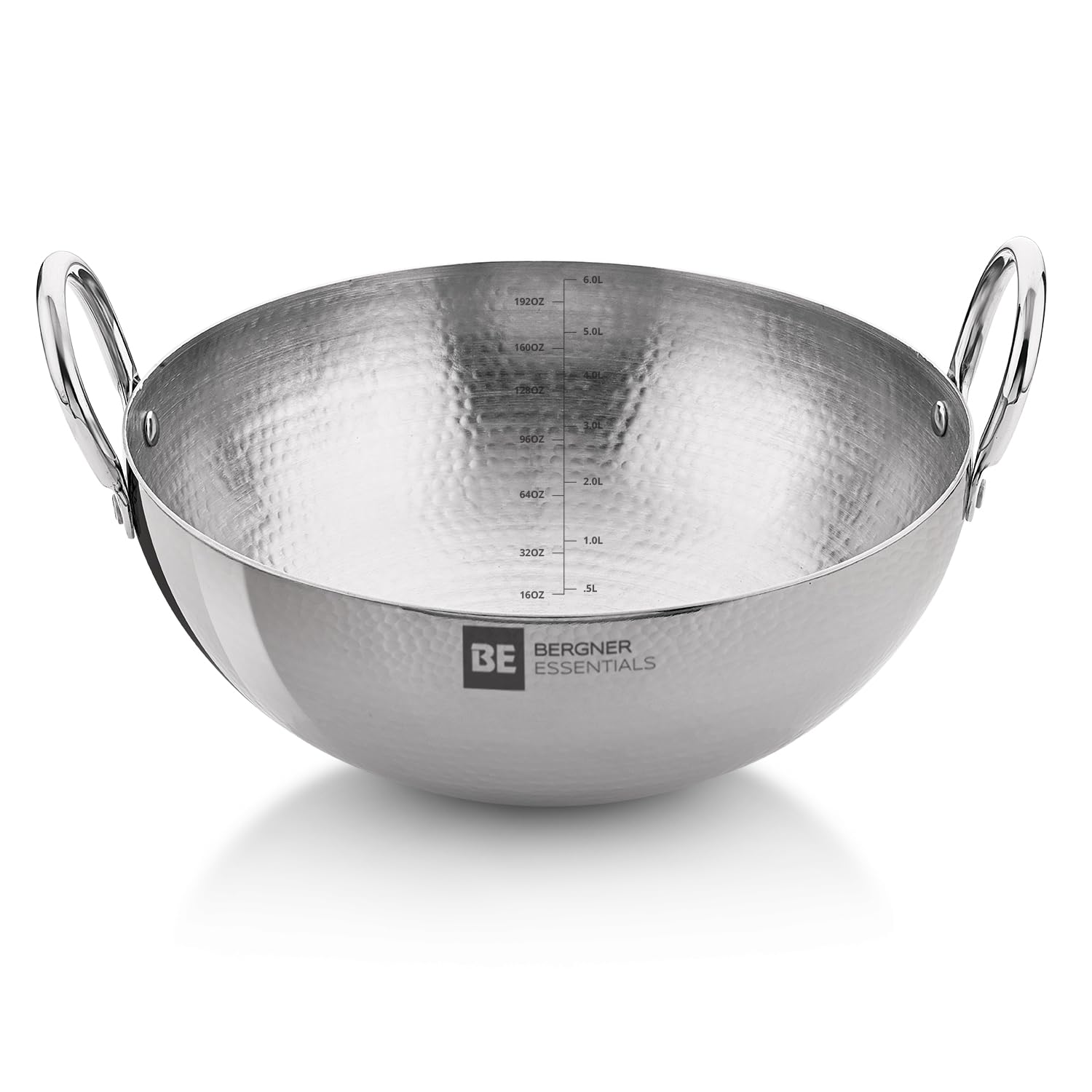Bergner Be Essentials 32 Cm Hammered Kadai, 6.5 L Kadhai Without Lid, Thickness 2.2 Mm, Food Safe, Sturdy And Durable, Less Oil 