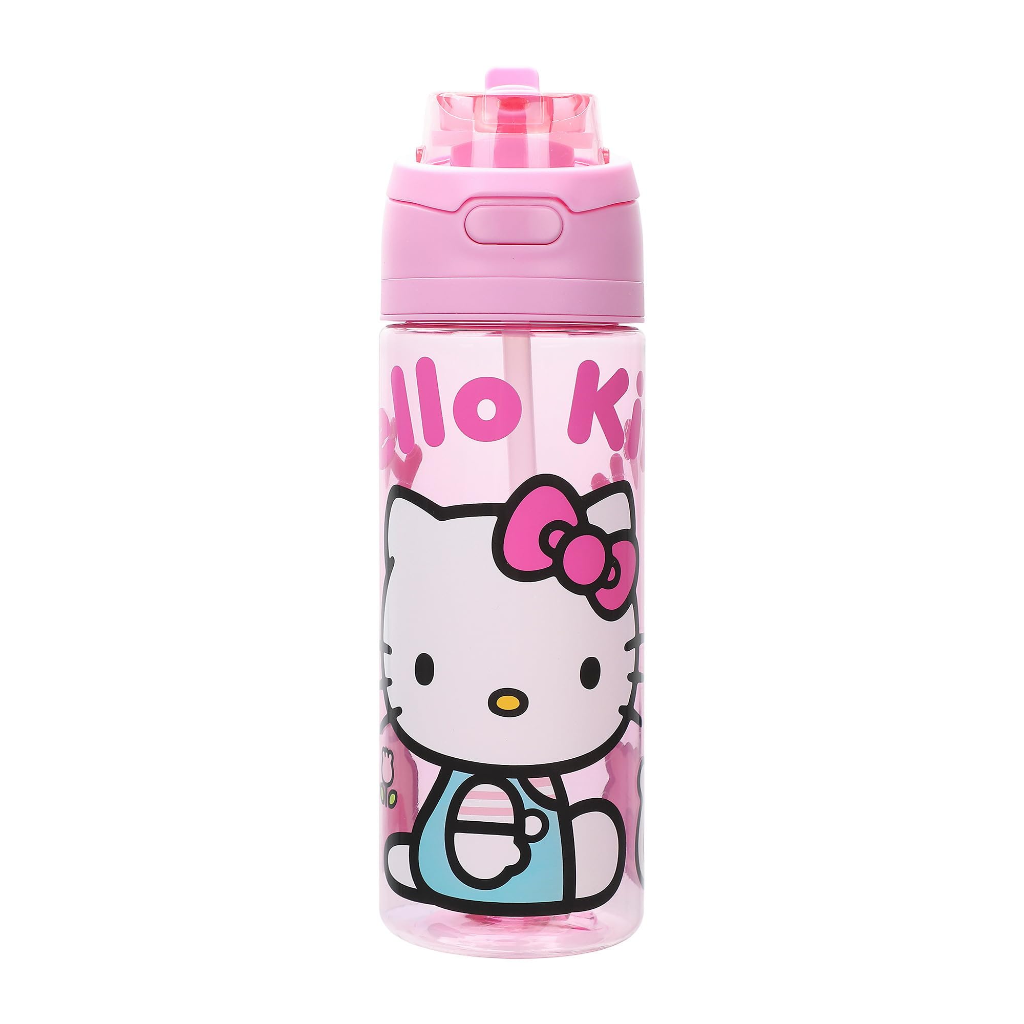 Bioworld Hello Kitty Mushrooms & Milkshake Pink 24 Oz Plastic Water Bottle With Dual Spout Lid