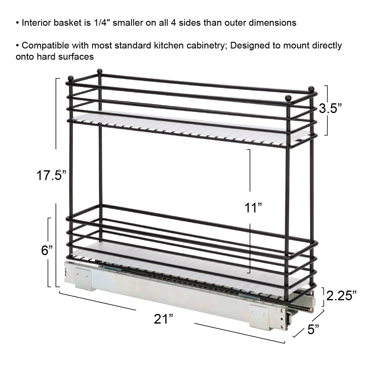 Household Essentials Narrow Sliding Cabinet Organizer, Two Tier Organizer, Matte Black, Great For Slim Cabinets In Kitchen, Bath
