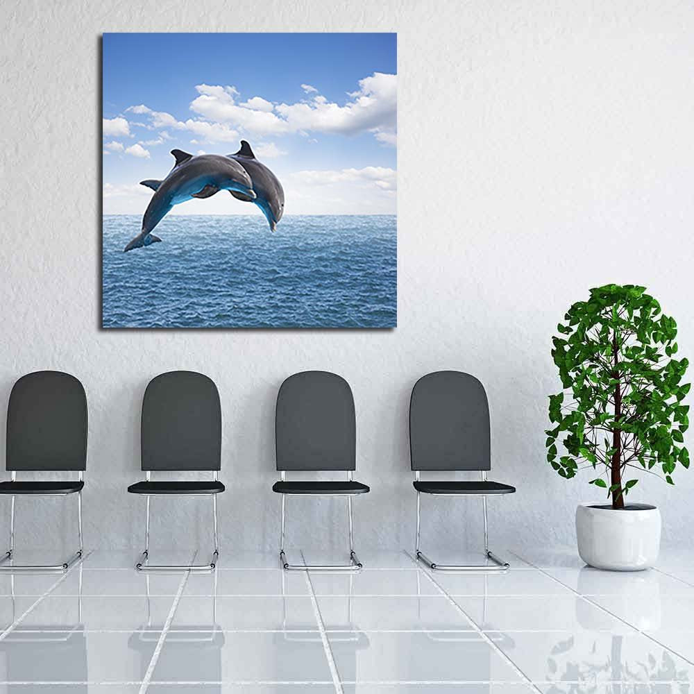 Pitaara Box Two Jumping Dolphins | Peel & Stick Vinyl Wall Sticker for Bedroom & Living Room | 42 x 42 inch (107 x 107 cms)