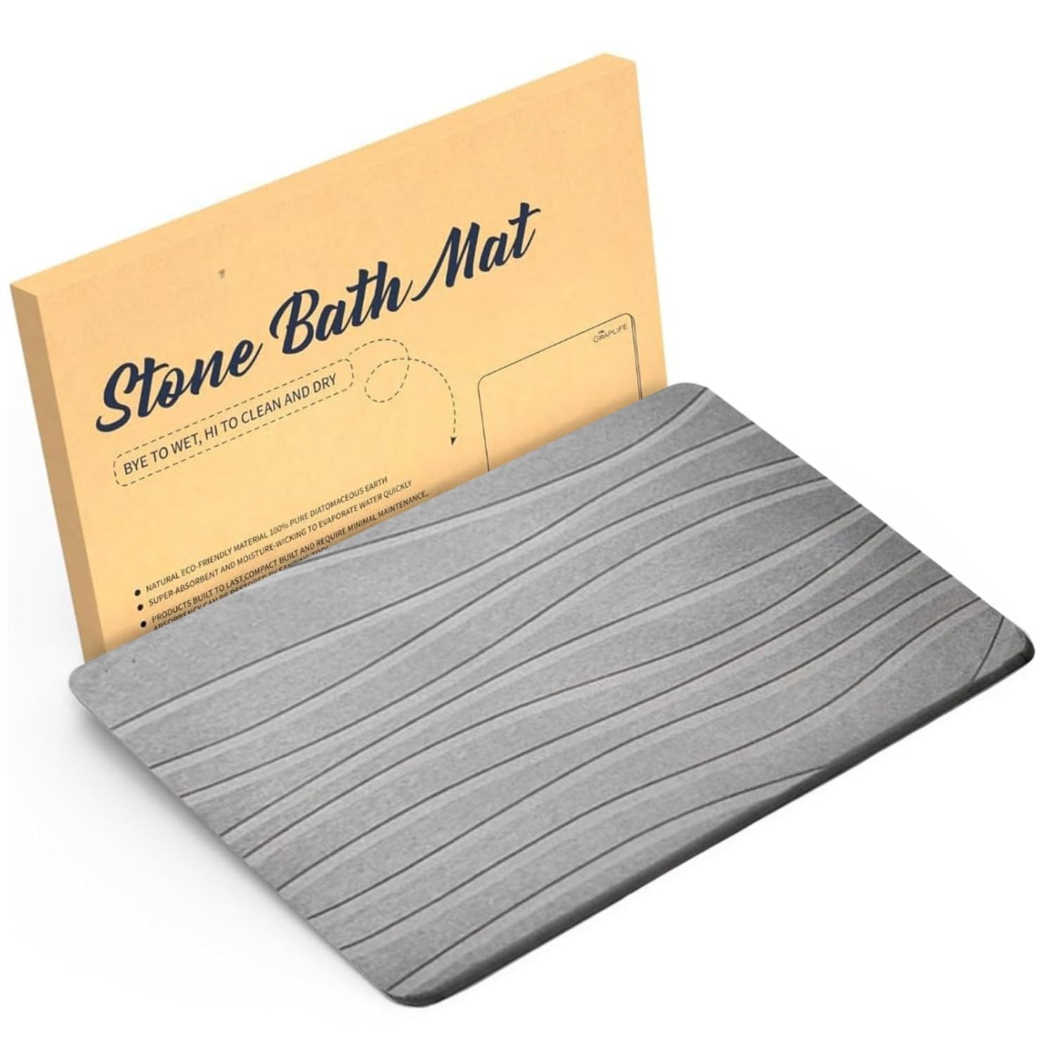 Sutera Stone Bath Mat Diatomaceous Earth Shower Mat Non-Slip Super Absorbent Quick Drying Bathroom Floor Mat Natural Easy To Cle