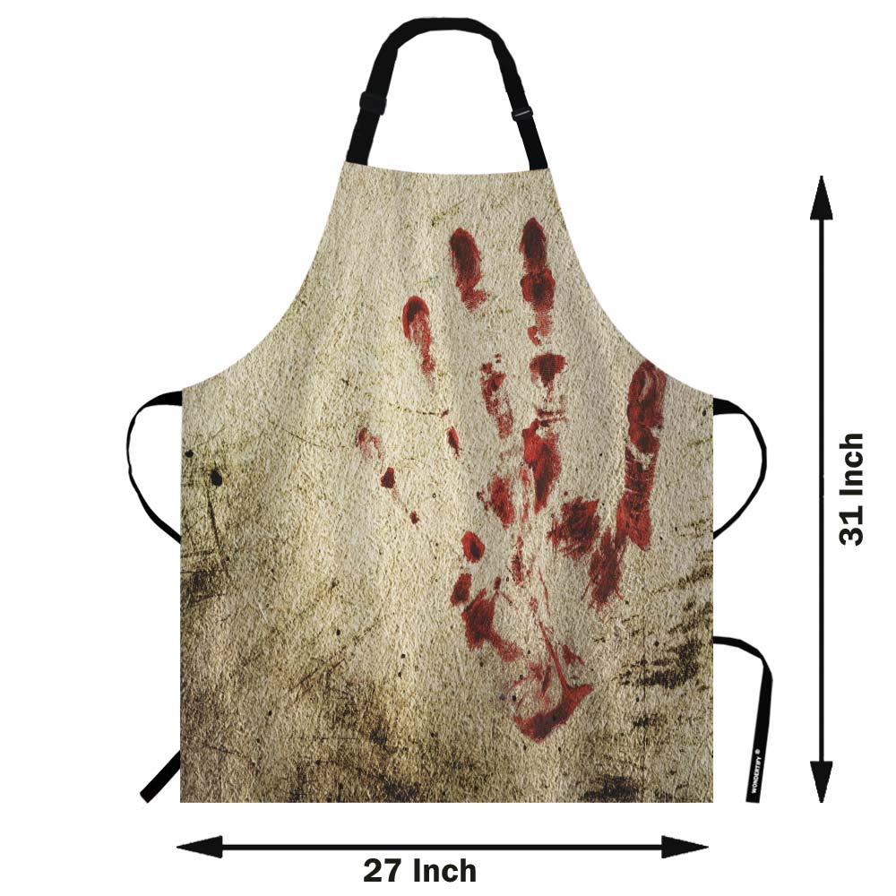 Wondertify Bloody Hand Apron,Horror House Grunge Background With A Print Of Hand Bib Apron With Adjustable Neck For Men Women,Su