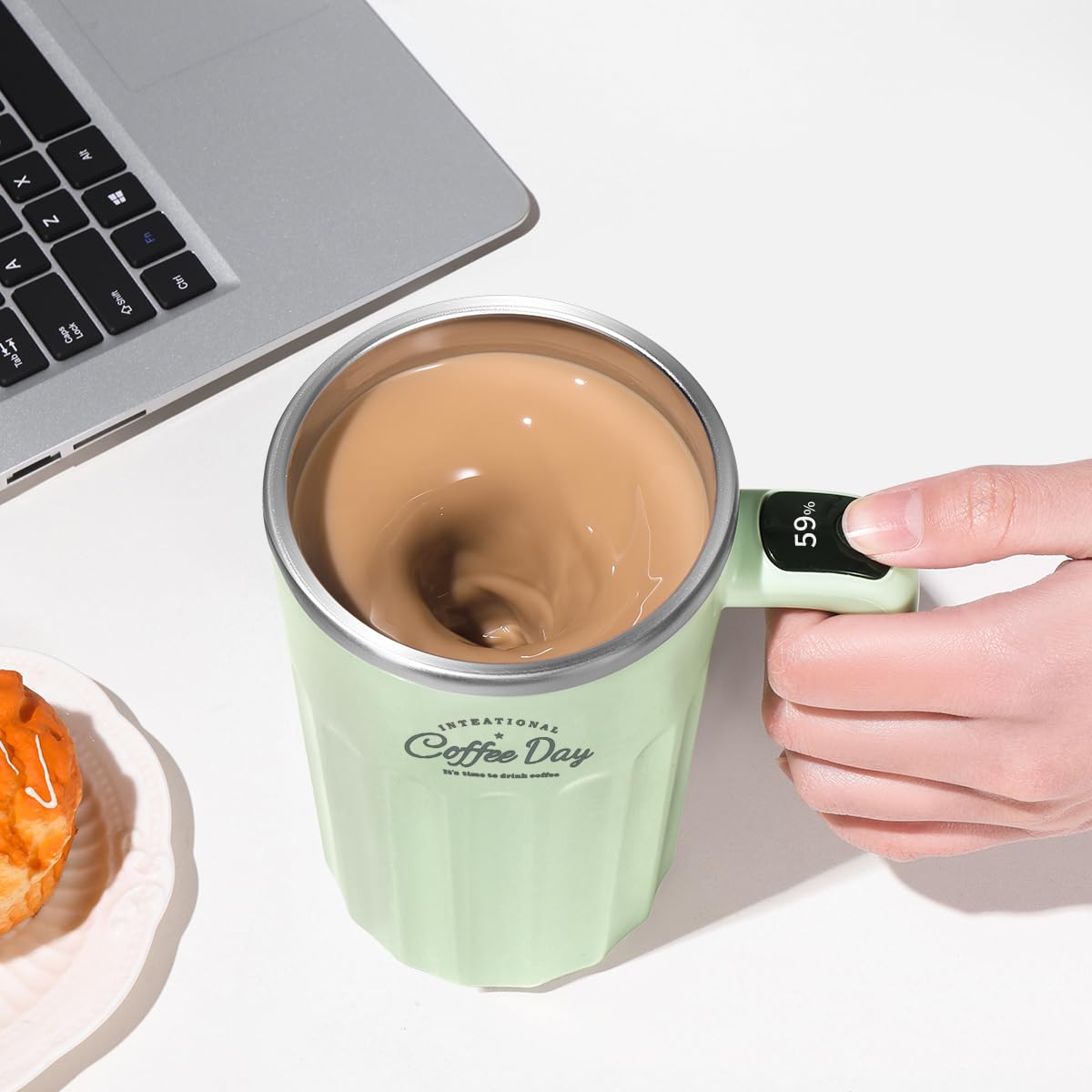 Electric Mixing Mug,Electric Stirring Mug, Coffee Mug,Suitable for Coffee, Milk, Cocoa and Other Beverages (Matcha Green, 12 oz)