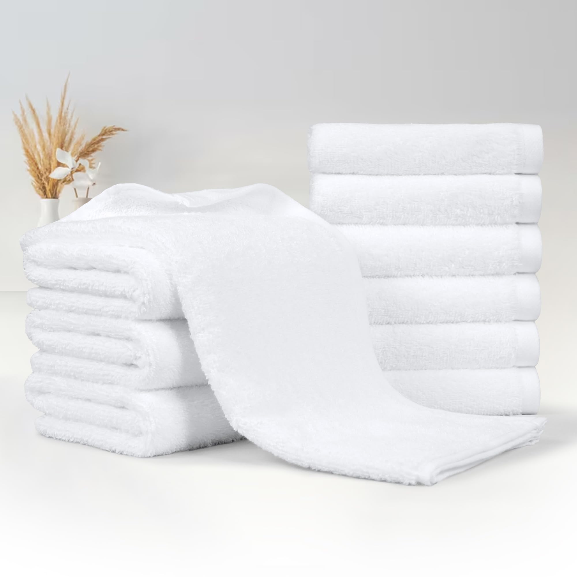 Amazon Basics Soft and Thick Cotton Hand Towels, 16 x 26 in, White, (Pack of 72)