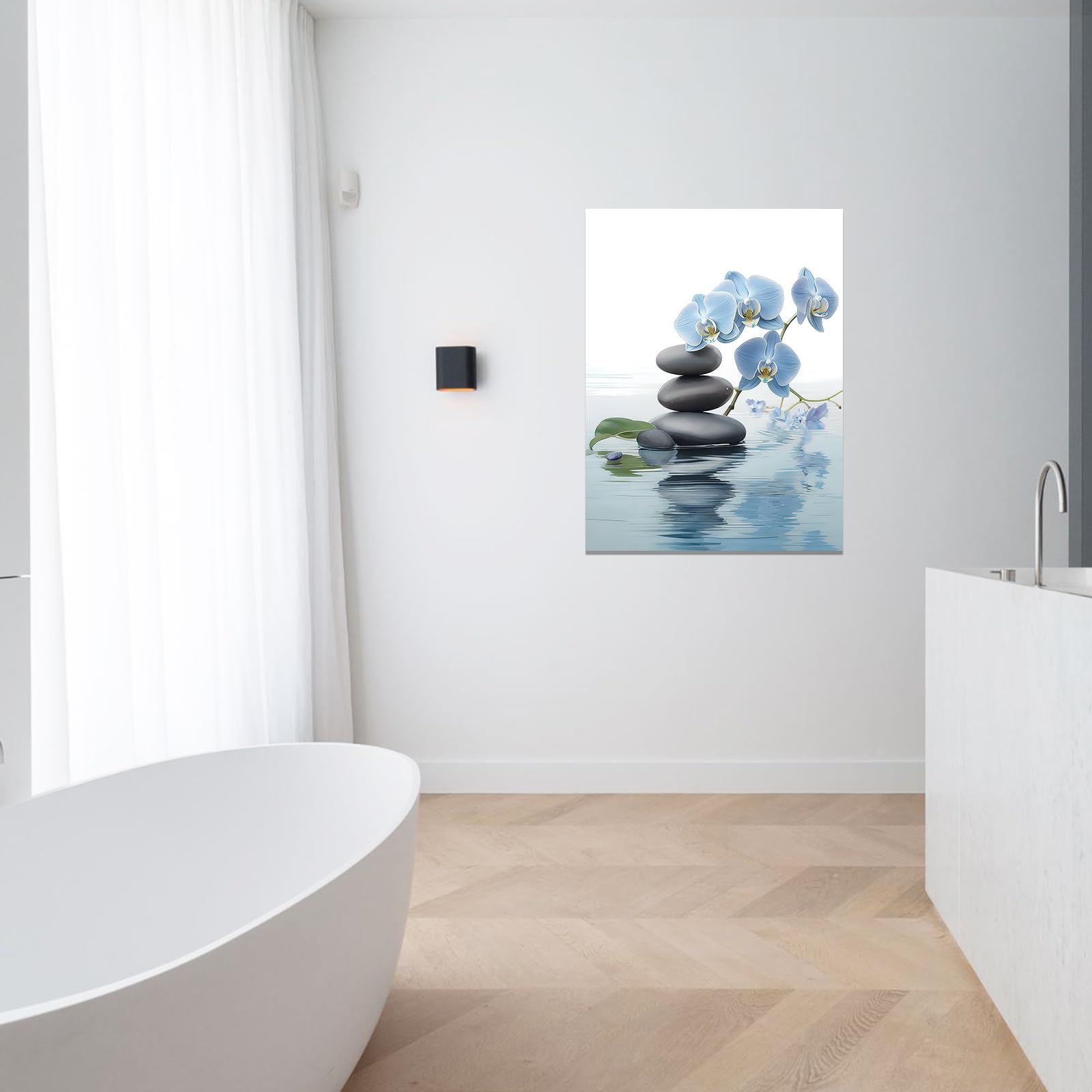 Ccwacpp Zen Wall Art Spa Stone And Elegant Blue Orchid Flower On The Water Picture Canvas Prints Artwork Relax Zen Spa Meditatio