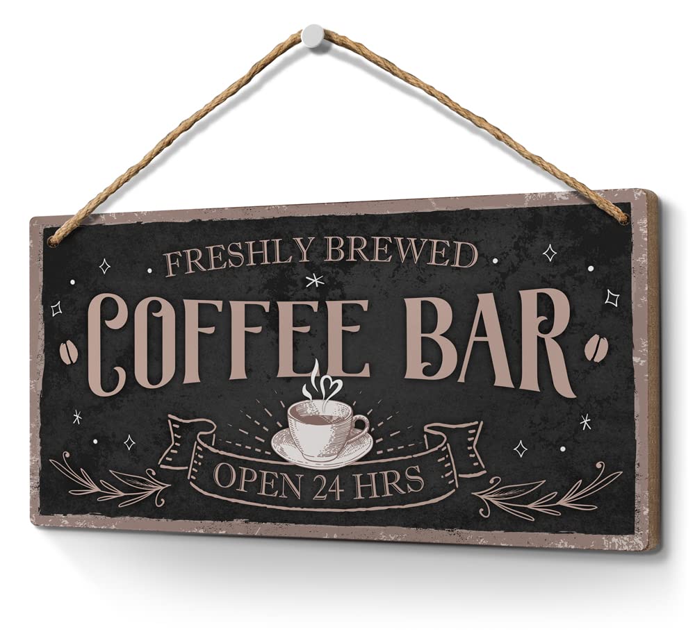 Heuhuww Freshly Brewed Coffee Bar Sign 6x12 Retro Plaques for Coffee Bar Corner Shop Kitchen Dining Room,Gifts for Friends-Brown
