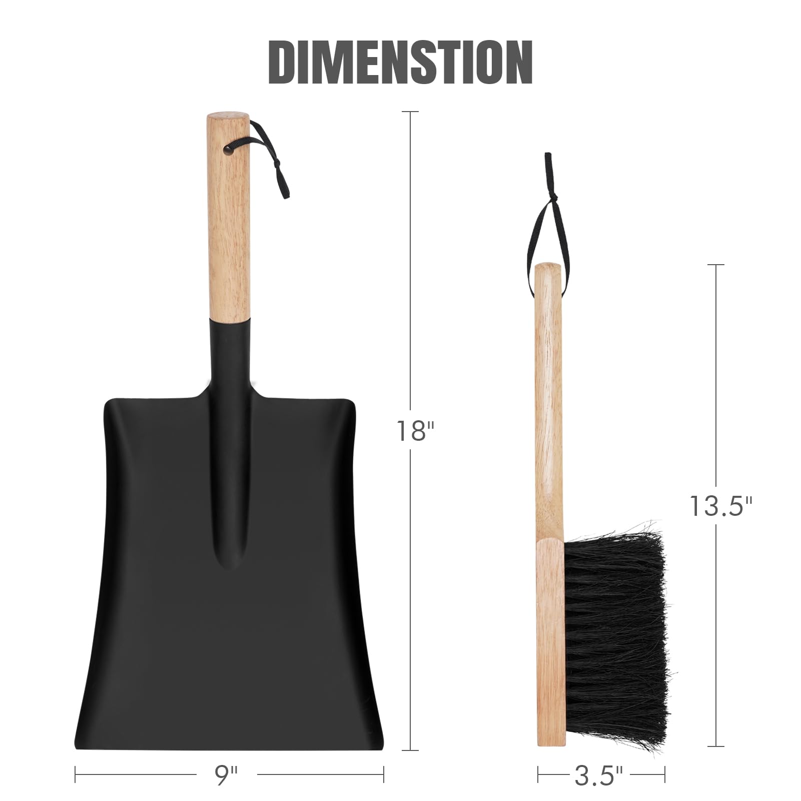 Inno Stage Ash Shovel And Brush Set -Extra Large Fireplace Tools Set Hearth Indoor Outdoor Modern Firepit Coal Shovel And Brush