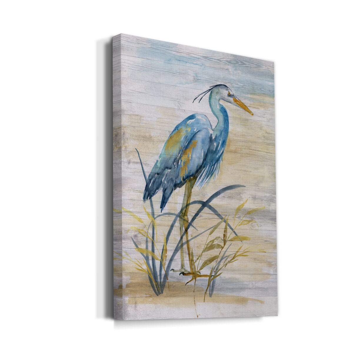 Renditions Gallery Animals Wall Art Abstract Paintings For Decor Rustic Yellow Blue Heron Bird Canvas Artwork Prints For Bedroom