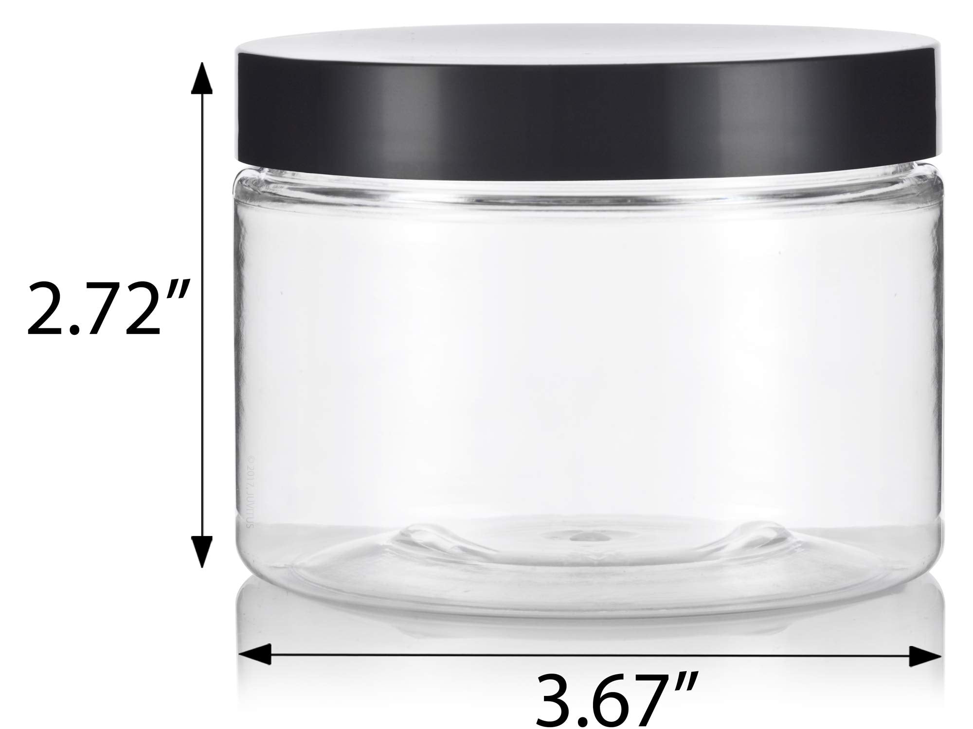12 Oz Clear Pet Plastic Refillable Low Profile Jar With Black Smooth Lids (6 Pack)