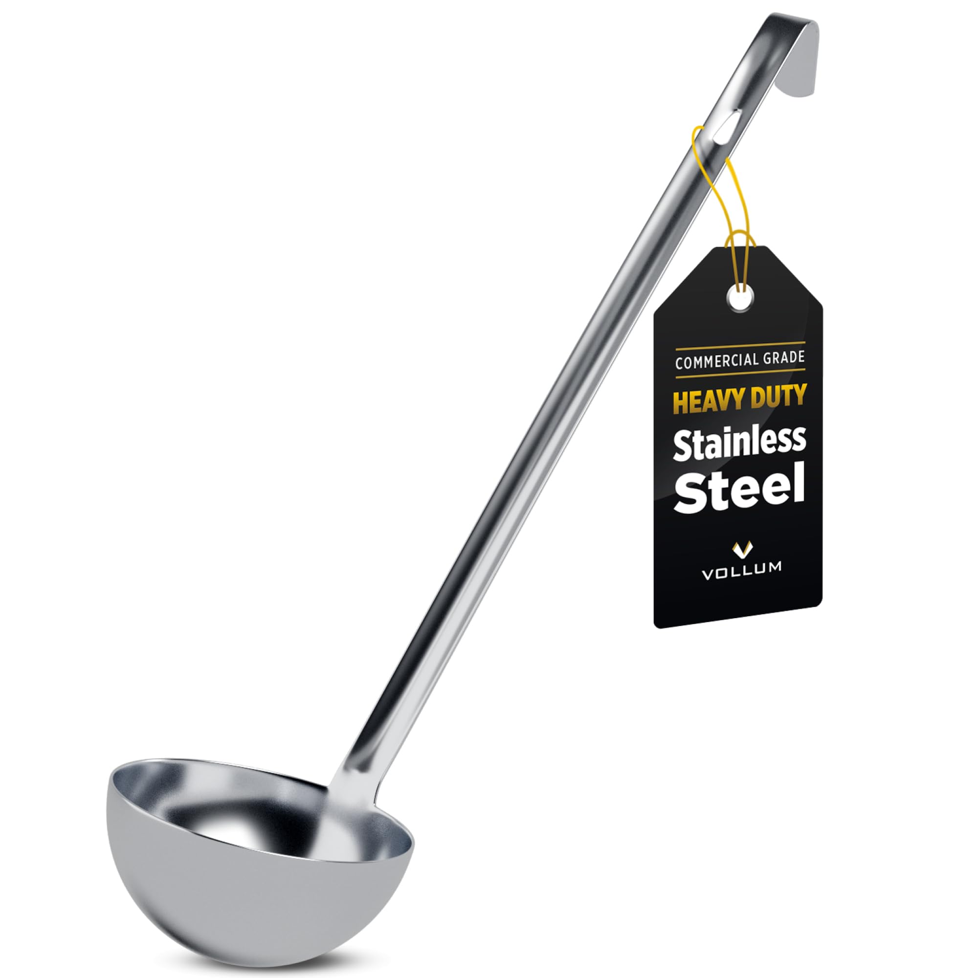 Vollum 1Piece Stainless Steel Ladle  Heavy Duty Commercial Thick Stainless Steel  4 Ounce (3.1 Bowl Diameter, 12.25 Handle 