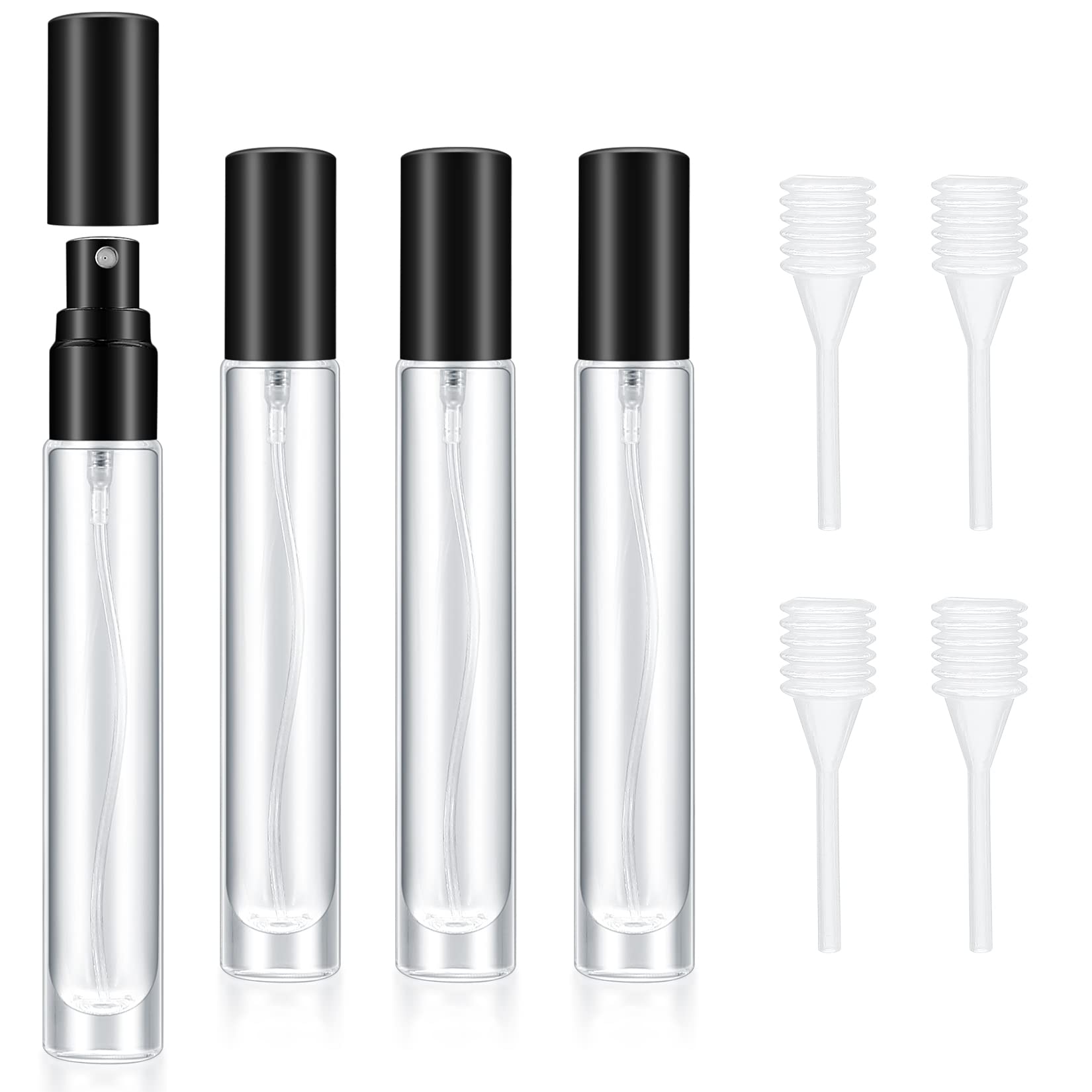 Qiwuhai 4 Pcs 10Ml/3Oz Fine Mist Glass Atomizer Bottles, Mini Refillable Spray Bottles, Small Empty Spray Bottles, Portable Samp