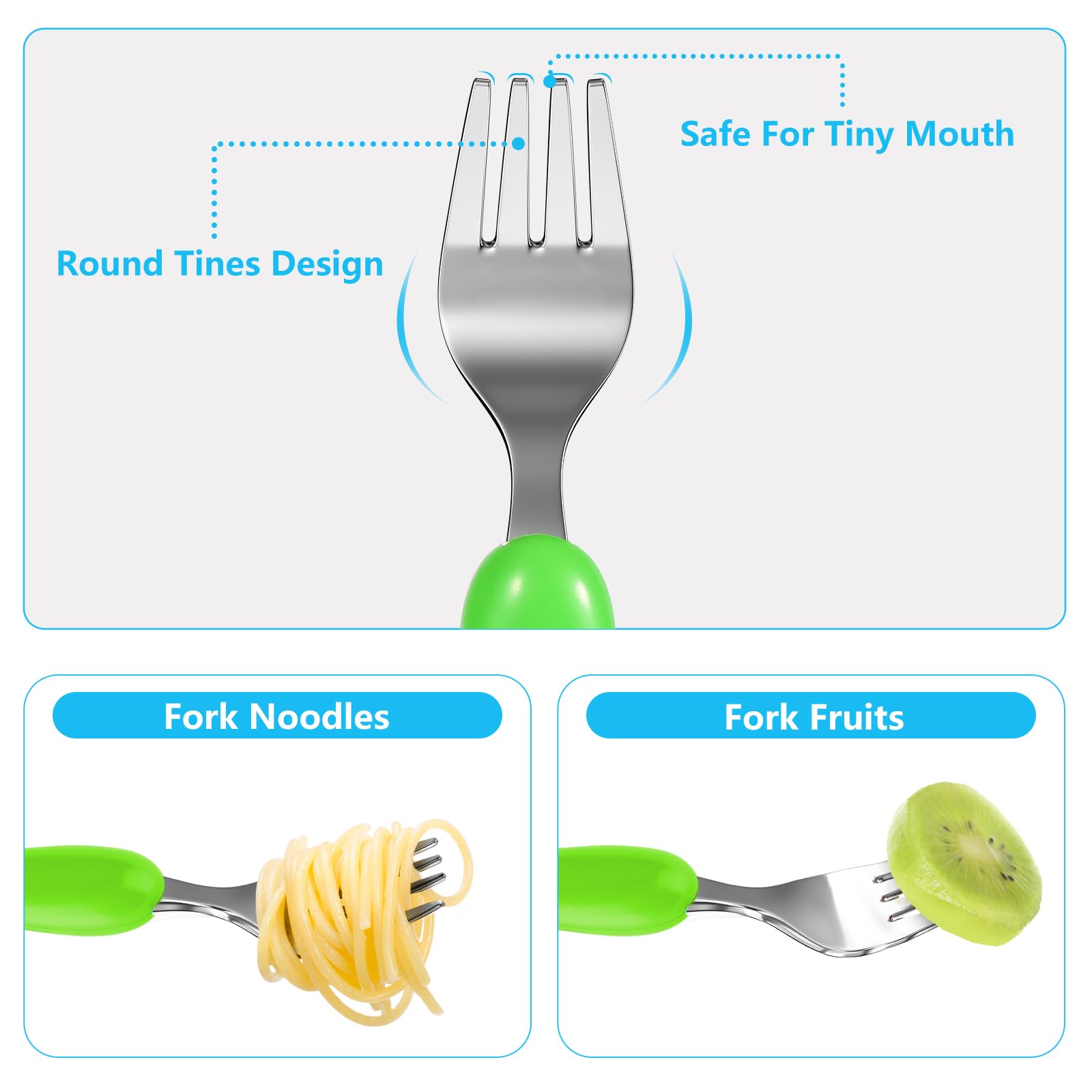 Lehoo Castle Toddler Fork and Spoon, 6pcs Toddler Utensils Kids Silverware, Safety Stainless Steel Toddler Fork Spoon Set, Child