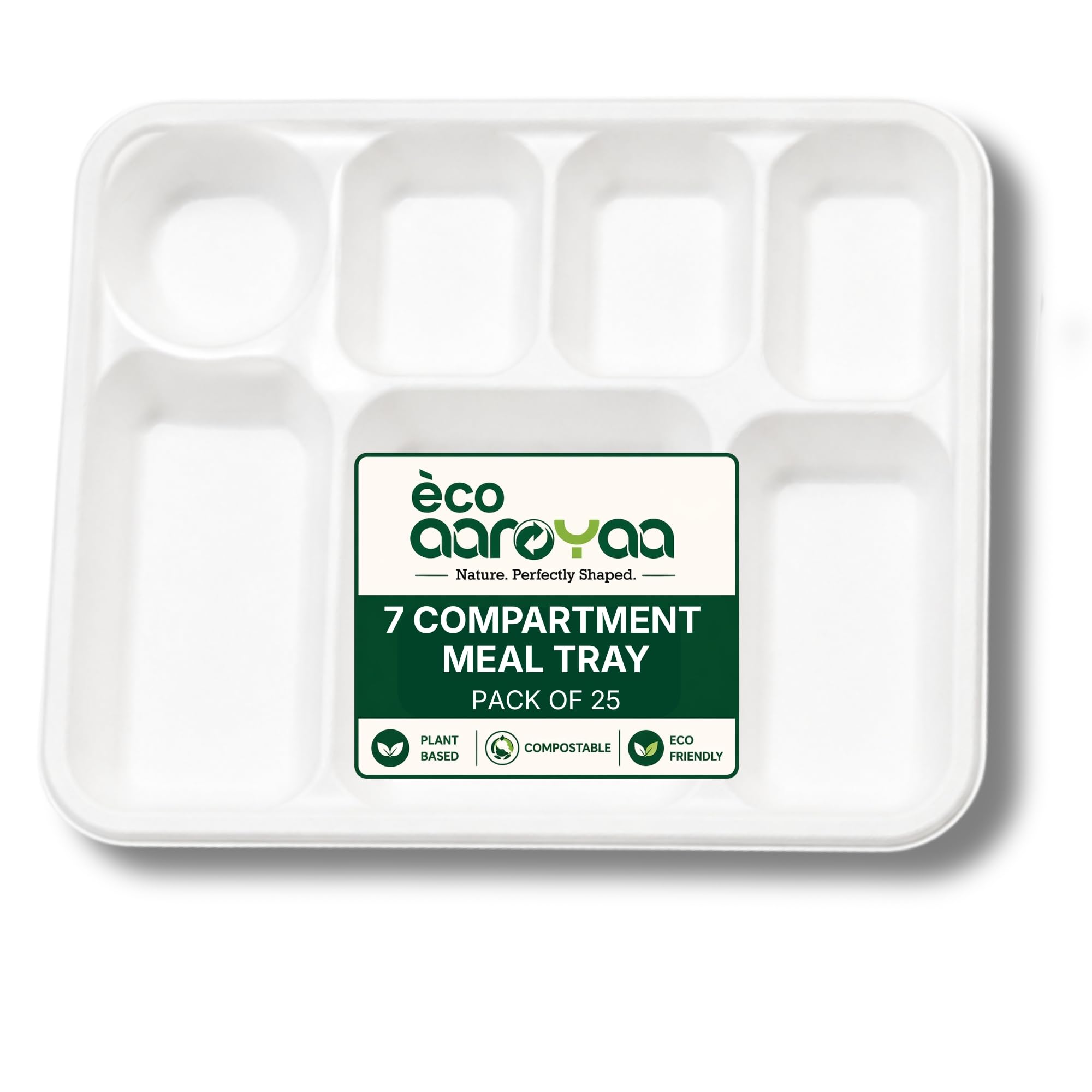 Eco Aaroyaa Bagasse 7 Compartment Meal Trays  EcoFriendly Bagasse Disposable Plates  Strong Oil & Water Resistant Disposable 