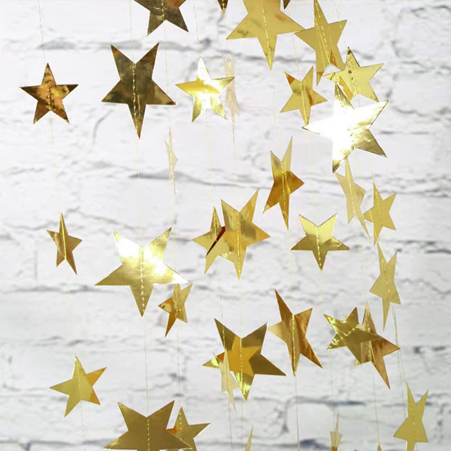 Yzurbu Gold Star Garland, 78 Feet Double Side Hanging Sparkly Paper Star Banner Decorations for Birthday Wedding Engagement Baby