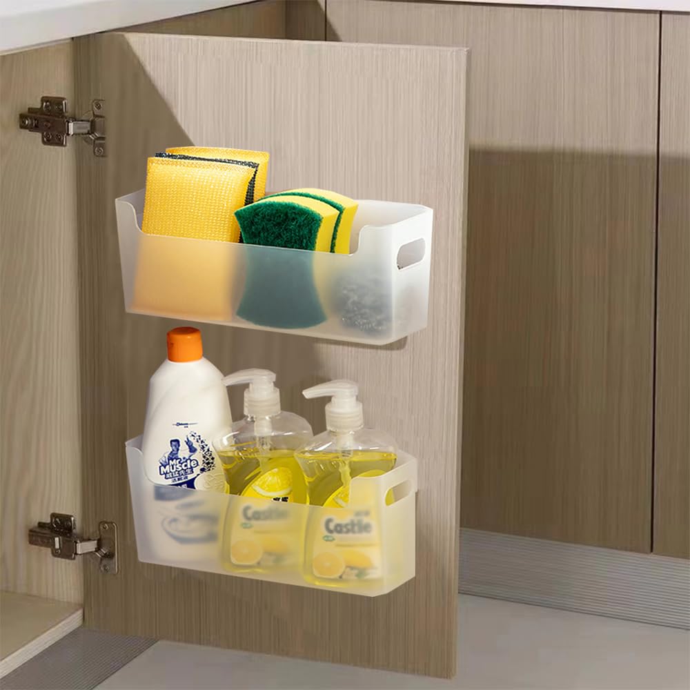 LANSKYWARE 2 Pack Cabinet Organizer Storage, Adhesive Over Cabinet Door Organizer, No Drilling Space Saver Plastic Storage Conta