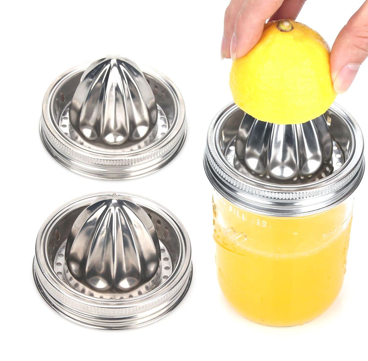 Mason Jar Stainless Steel Juicer Lid (2 Pieces), Citrus Reamer For Wide Mouth Mason Jar Lemon Juicer Manual Citrus Juicer.