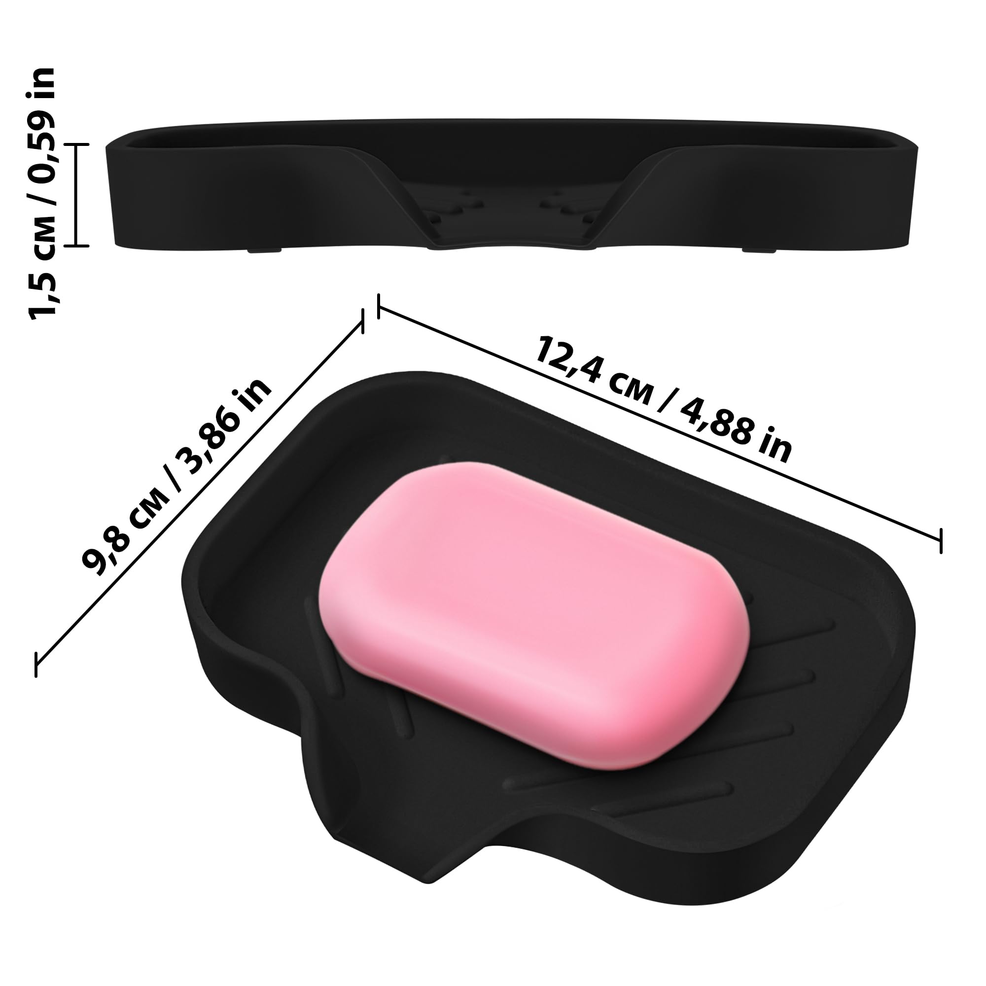 2 PCS Premium Black Self-Draining Soap Bar Holder - Elegant Soap Dish for Shower & Bathroom Use - Versatile Soap Dishes for Bar Soap - Durable Soap Holder & Bathroom Soap Dish Solution
