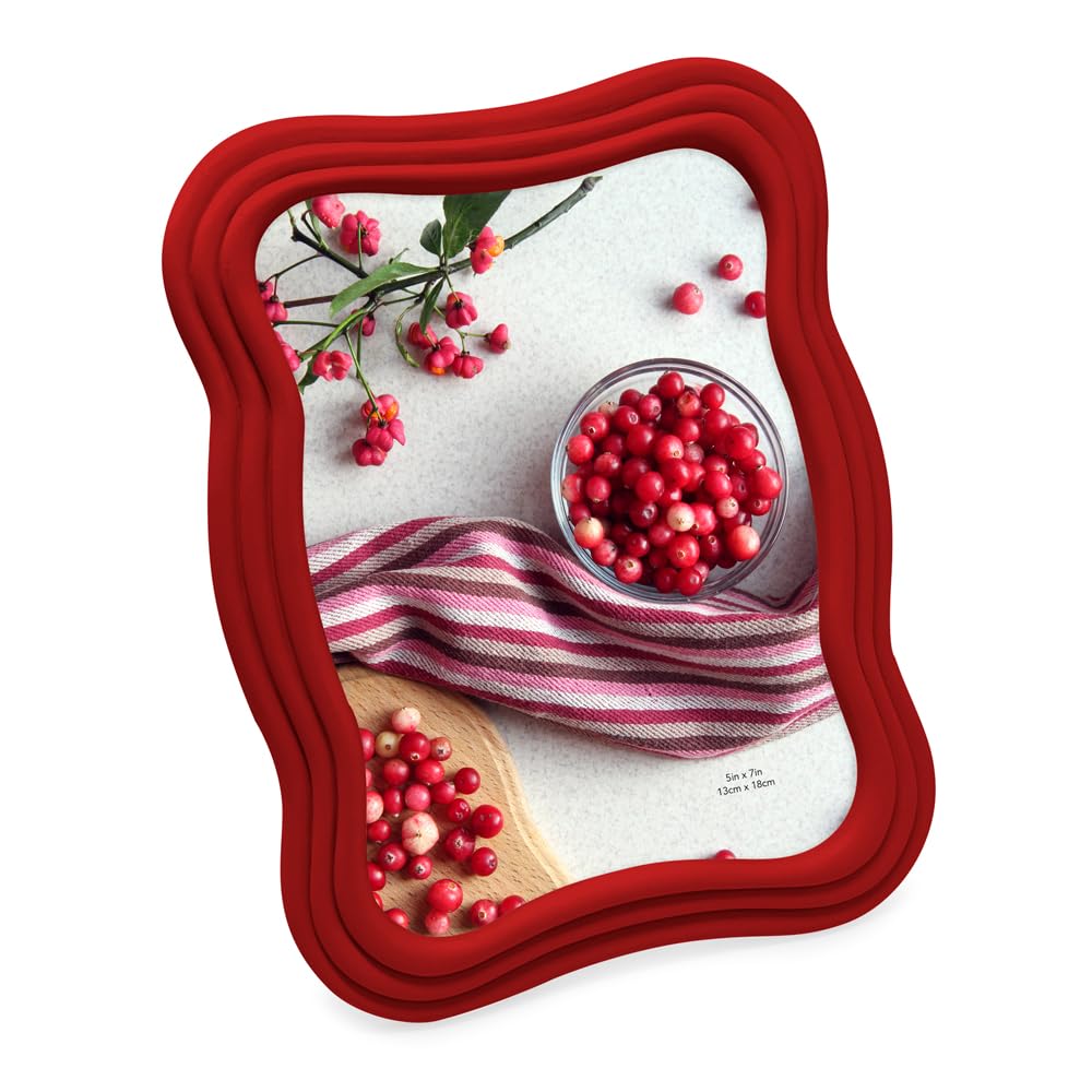 Isaac Jacobs 5x7 Matte Red Curved Deco Frame for Tabletop and Wall Display, Decorative Art, Design, Home D  cor, Gift (5x7, Matt