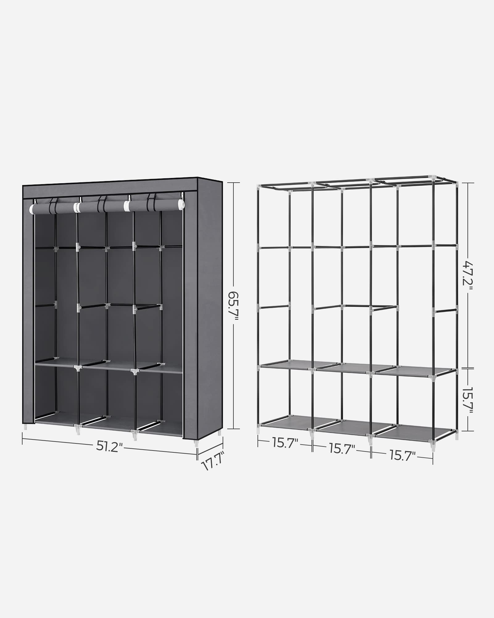 Songmics Portable Closet, Wardrobe Closet Organizer With Cover, 3 Hanging Rods And Shelves, 4 Side Pockets, 51.2 X 17.7 X 65.7 I