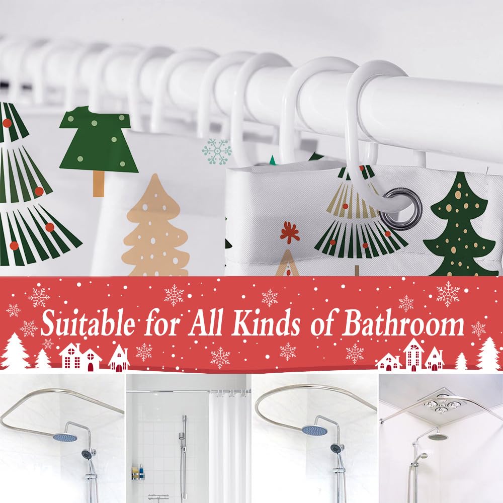 LYLYCTY Christmas Tree Shower Curtain for Bathroom, Winter Boho Fabric Shower Curtain Set with 12 Plastic Hooks 72x72 Inches