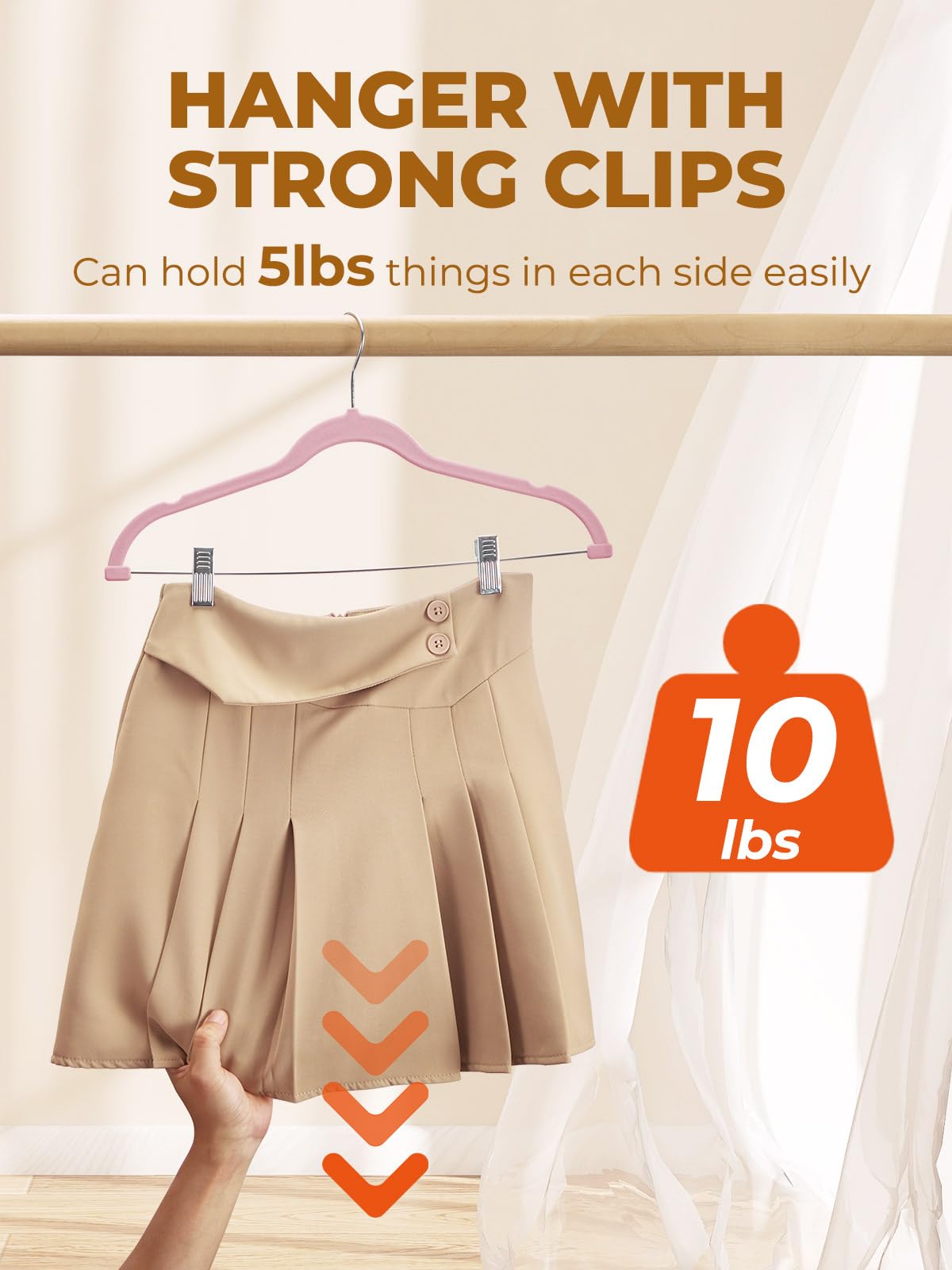 House Day Velvet Skirt Hangers 24 Pack, Pink Velvet Hangers With Adjustable Clips, Space Saving Slim Velvet Pant Hangers, Heavy