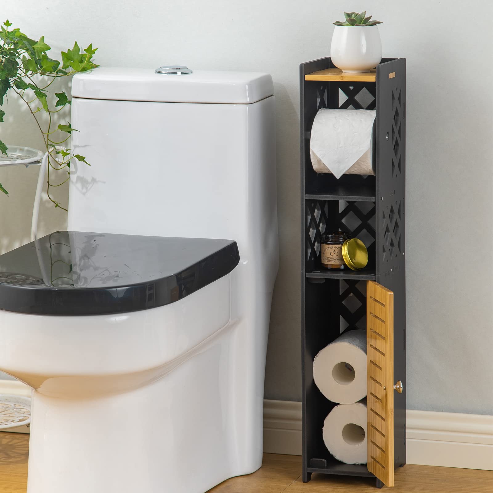 Toilet Paper Holder Stand-Toilet Paper Holder Behind Toilet Storage,Bathroom Stand With Toilet Paper Holder Insert,Slim Storage