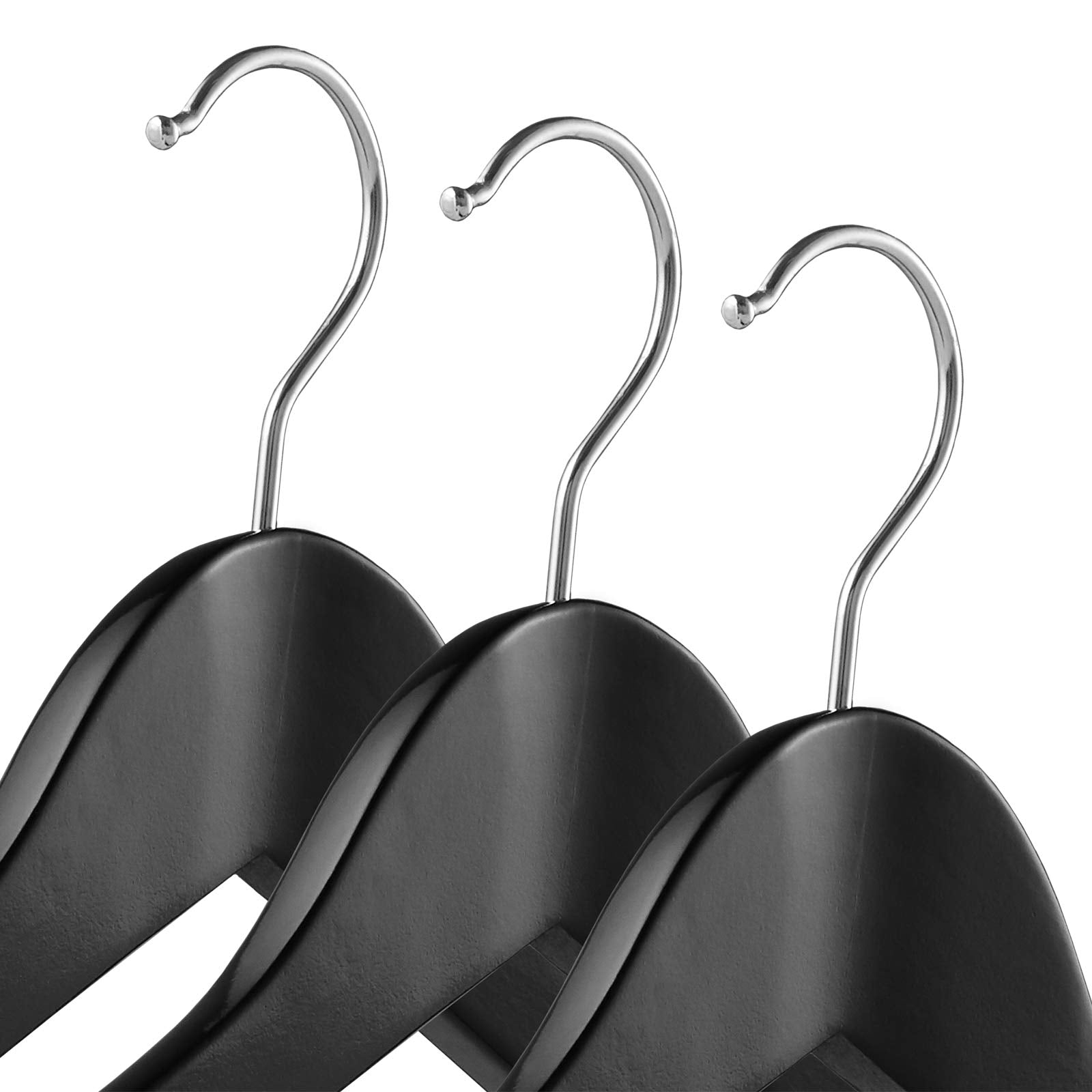 Casafield - 6 Black Wide Shoulder Wooden Suit Hangers - Premium Lotus Wood, Non-Slip Pant Bar & Chrome Swivel Hook For Dress Clo