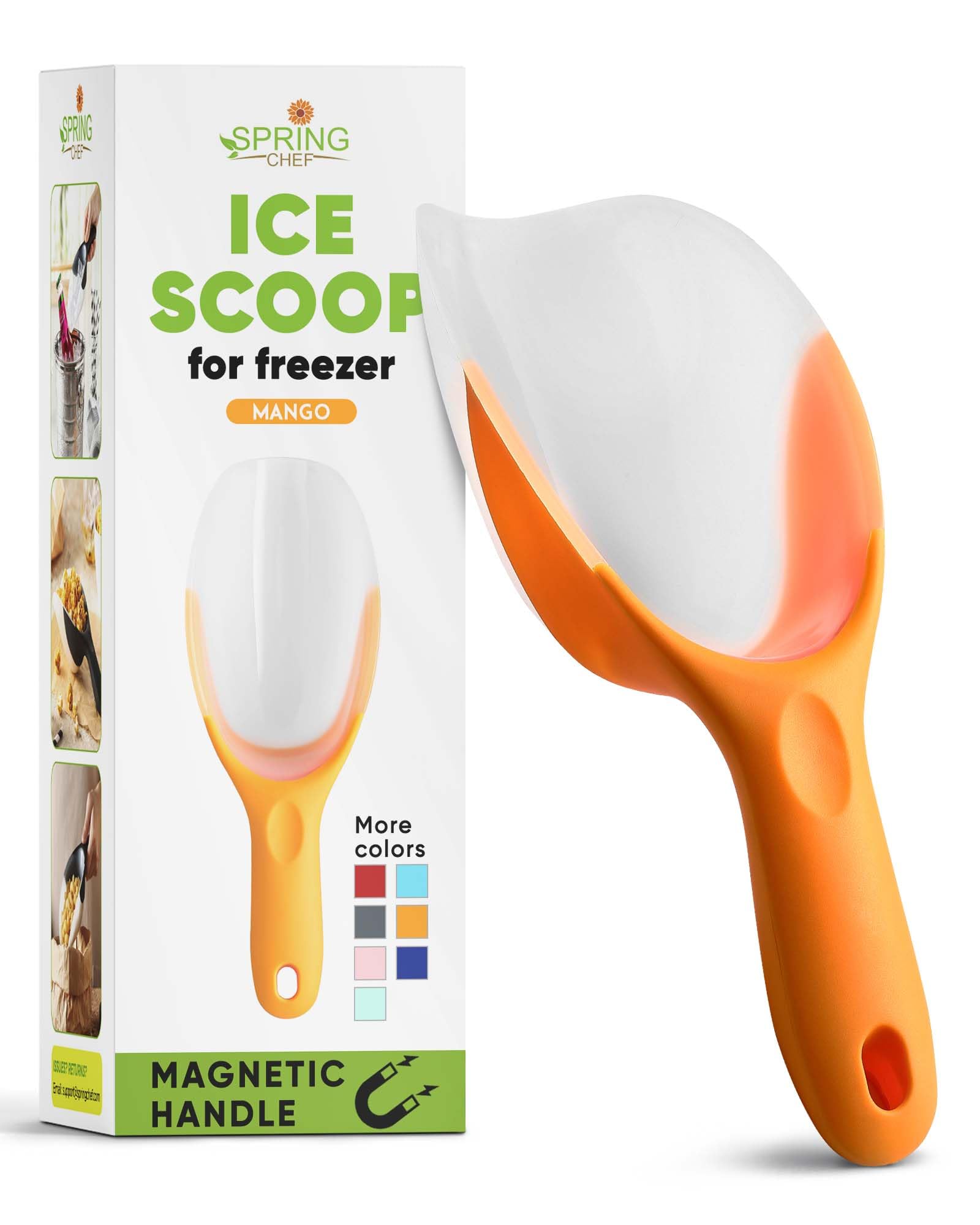 Spring Chef Magnetic Ice Scoop for Ice Machine - BPA-Free Flexi-Plastic Food Scooper with Soft Grip Handle - Kitchen Scoop for P