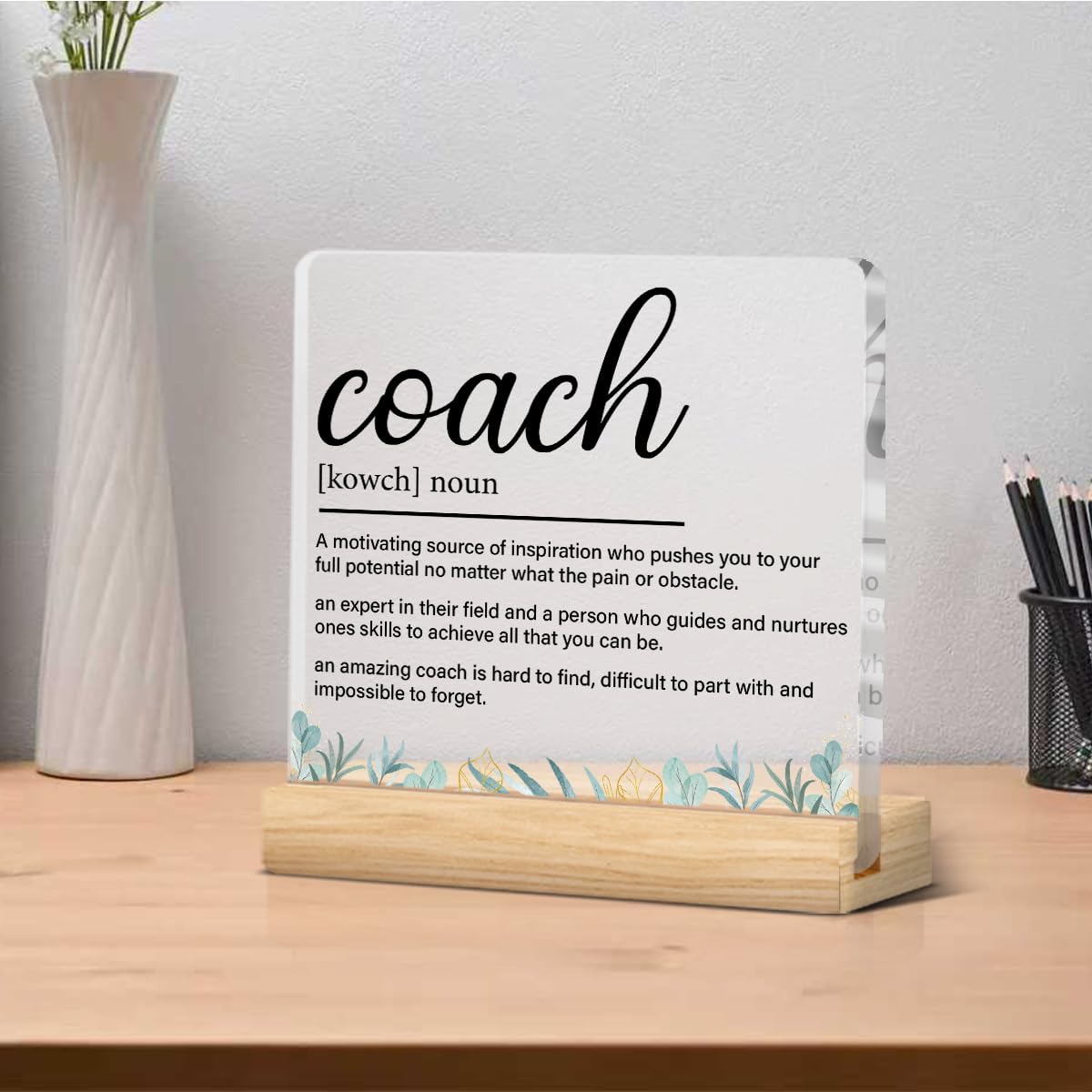 Coach Gifts for Women Men, Gift for Trainer Coach Definition Clear Acrylic Desk Decorative Sign for Home Office, 4 x 4 Inches