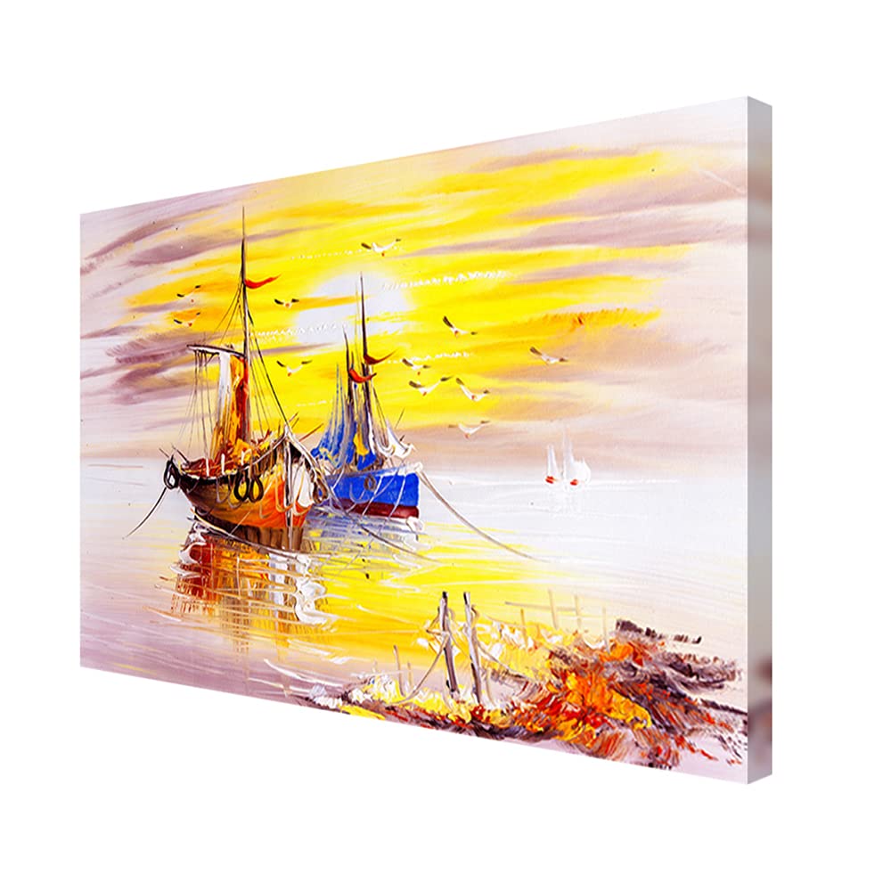 999Store Wooden Stretched Framed Painting Wall Decor Paintings With Frame Seascape With Boats Wall Frames Canvas Modern Stylish
