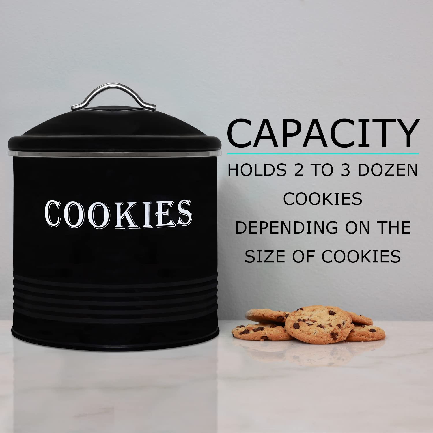 Blue Donuts Vintage Cookie Tin - Airtight Jar Containers, Kitchen Counter, Large Size, Gift Giving