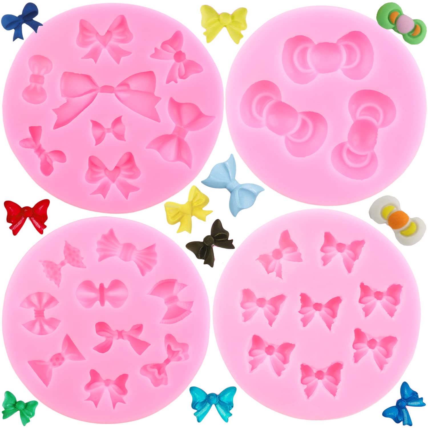 Mujiang Bows Silicone Molds Bowknot Fondant Chocolate Candy Molds Bowknot Silicone Molds For Cake Decorating Cupcake Topper Poly