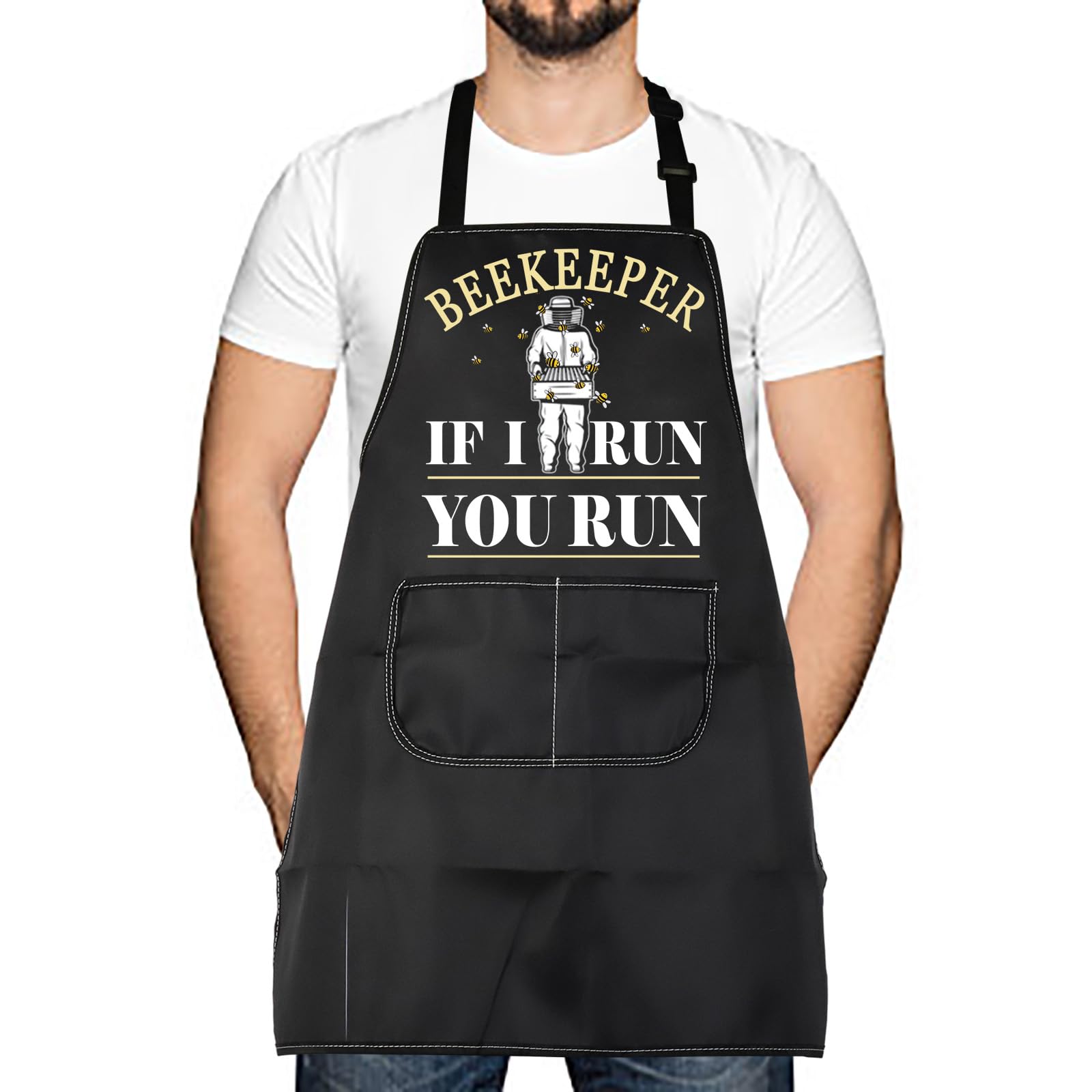 Bee Keeper Lover Apron With Pocket Beekeeper If I Run You Run Waterproof Apron Farmer Christmas Birthday Gift (Beekeeper)
