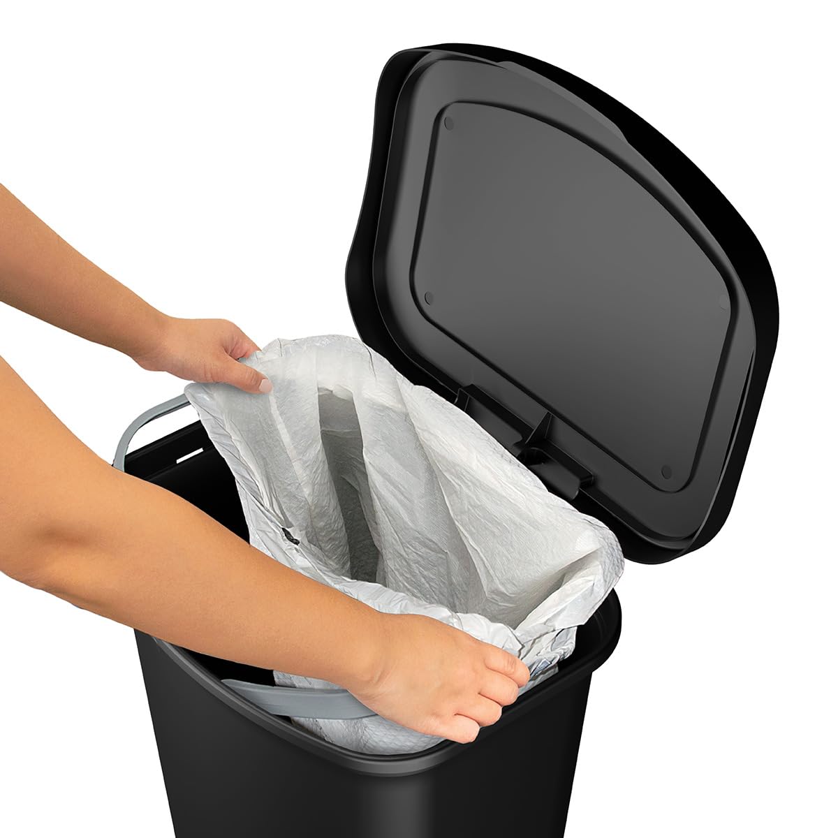 Glad 13 Gallon Trash Can - Plastic Kitchen Waste Bin With Odor Protection Of Lid, Premium Stainless Steel Step On Foot Pedal And