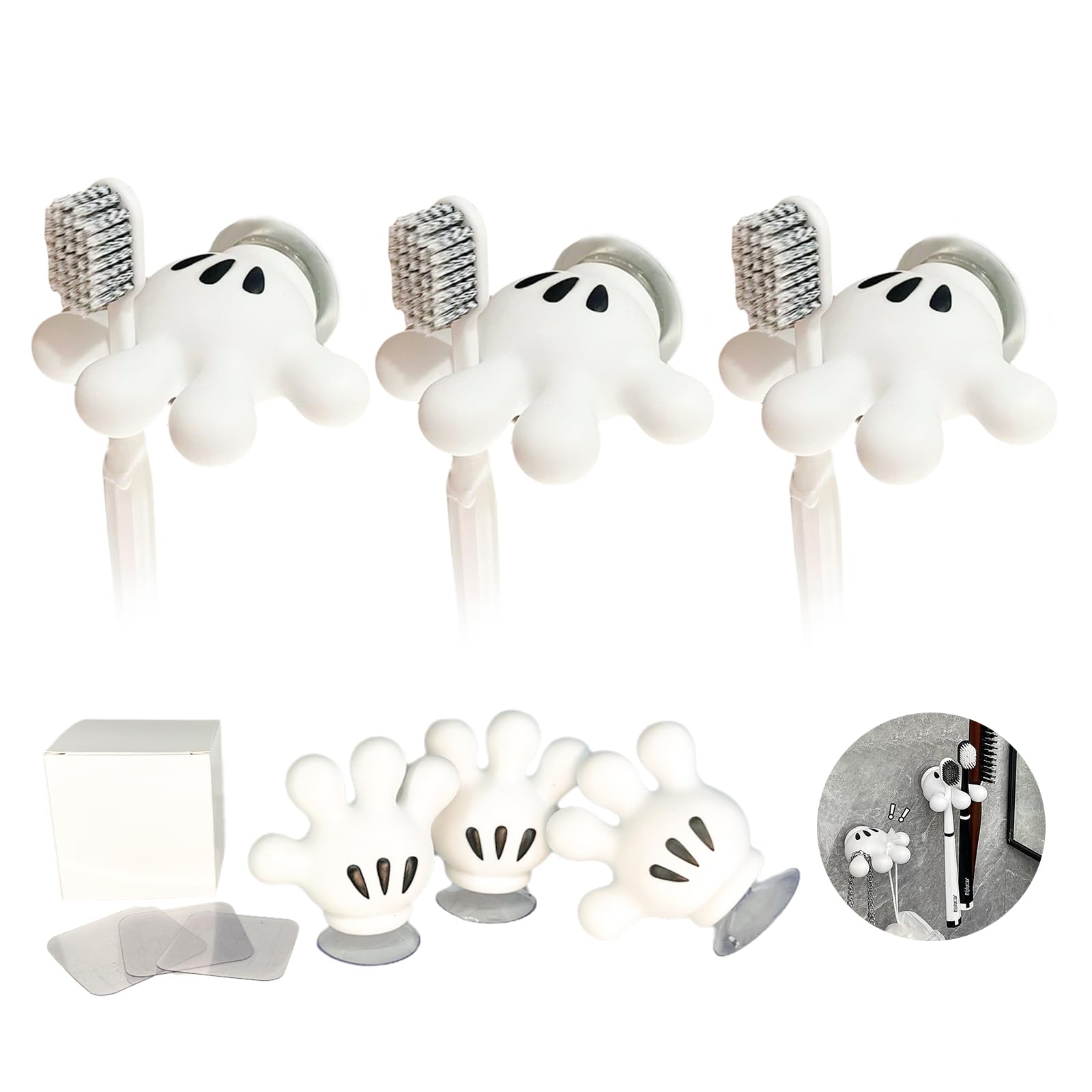 Lifelisa Cute Hanging Toothbrush Holder, Hand Wall Hanging Utility Suction Hooks With Stickypads, Multi-Function Mouse Cat Bathr