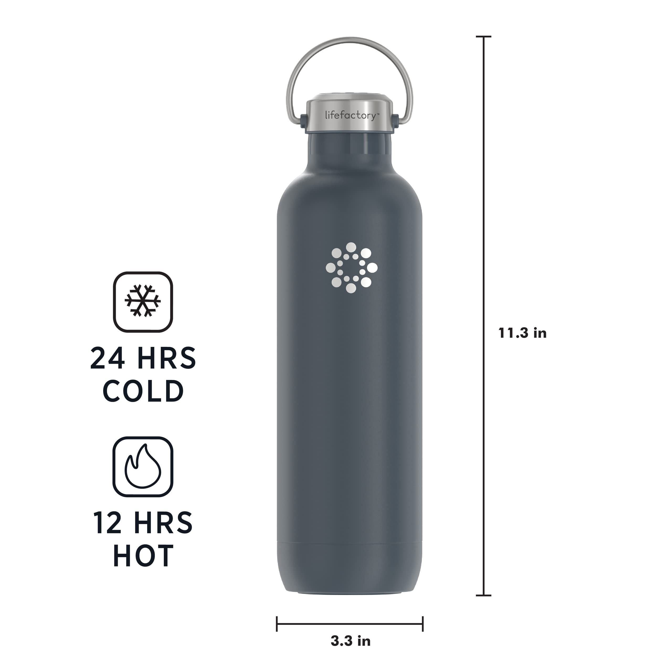 LIfeFactory Stainless Steel Vacuum-Insulated Sport Bottle  32 Ounce  Carbon