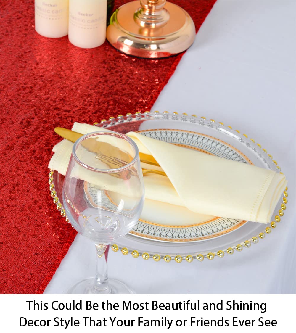 ShinyBeauty 12x72-Inch Rectangle-Red-Sequin Table Runner- for Wedding/Party/Decor 12x72-Inch Christmas Table Runner Red Runner for Tables Bridal Shower Table Runner for Reception