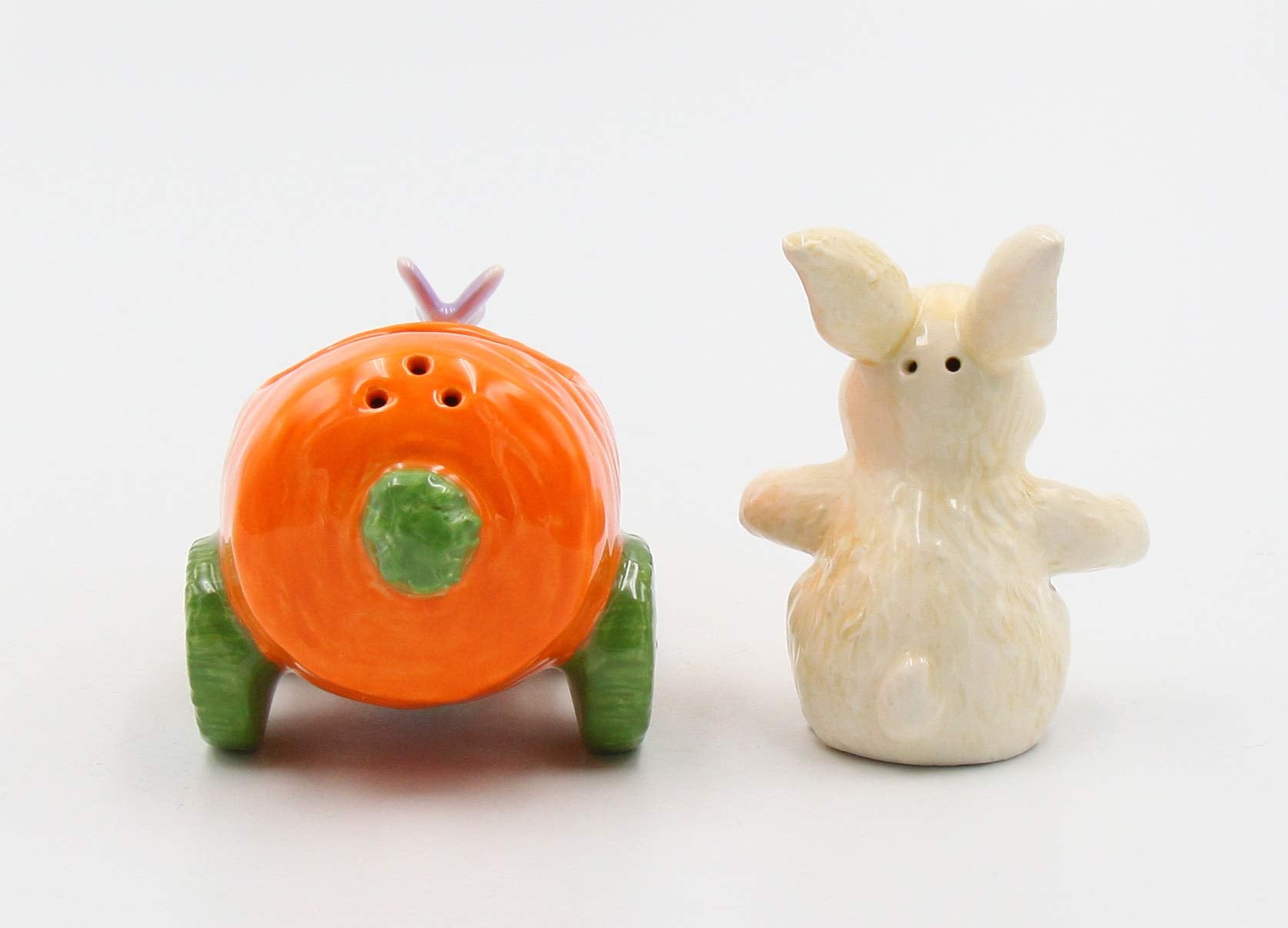 Fine Ceramic Bunny Rabbit On Carrot Cart Salt & Pepper Shakers, 4 1/4'' L