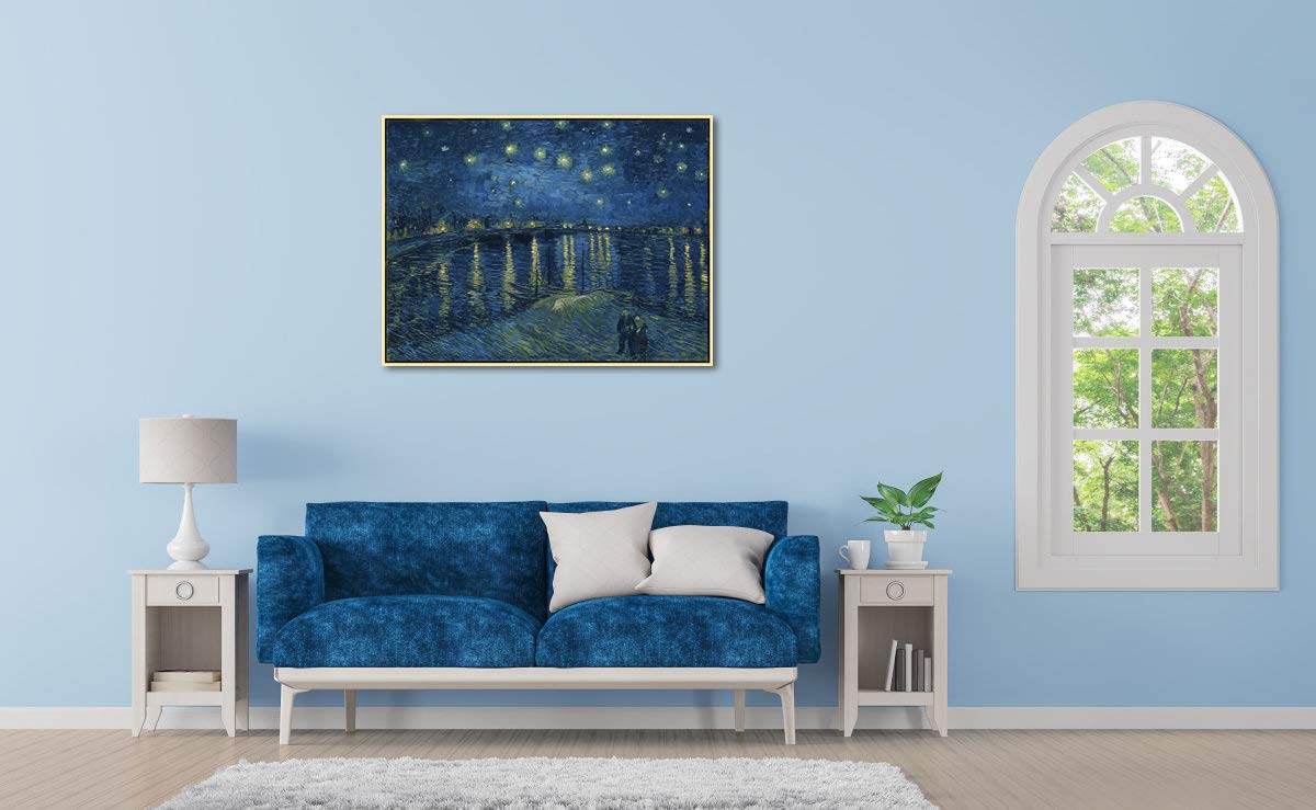 Wieco Art Framed Art Giclee Canvas Prints Of Starry Night Over The Rhone Canvas Prints Wall Art By Van Gogh Paintings Reproducti