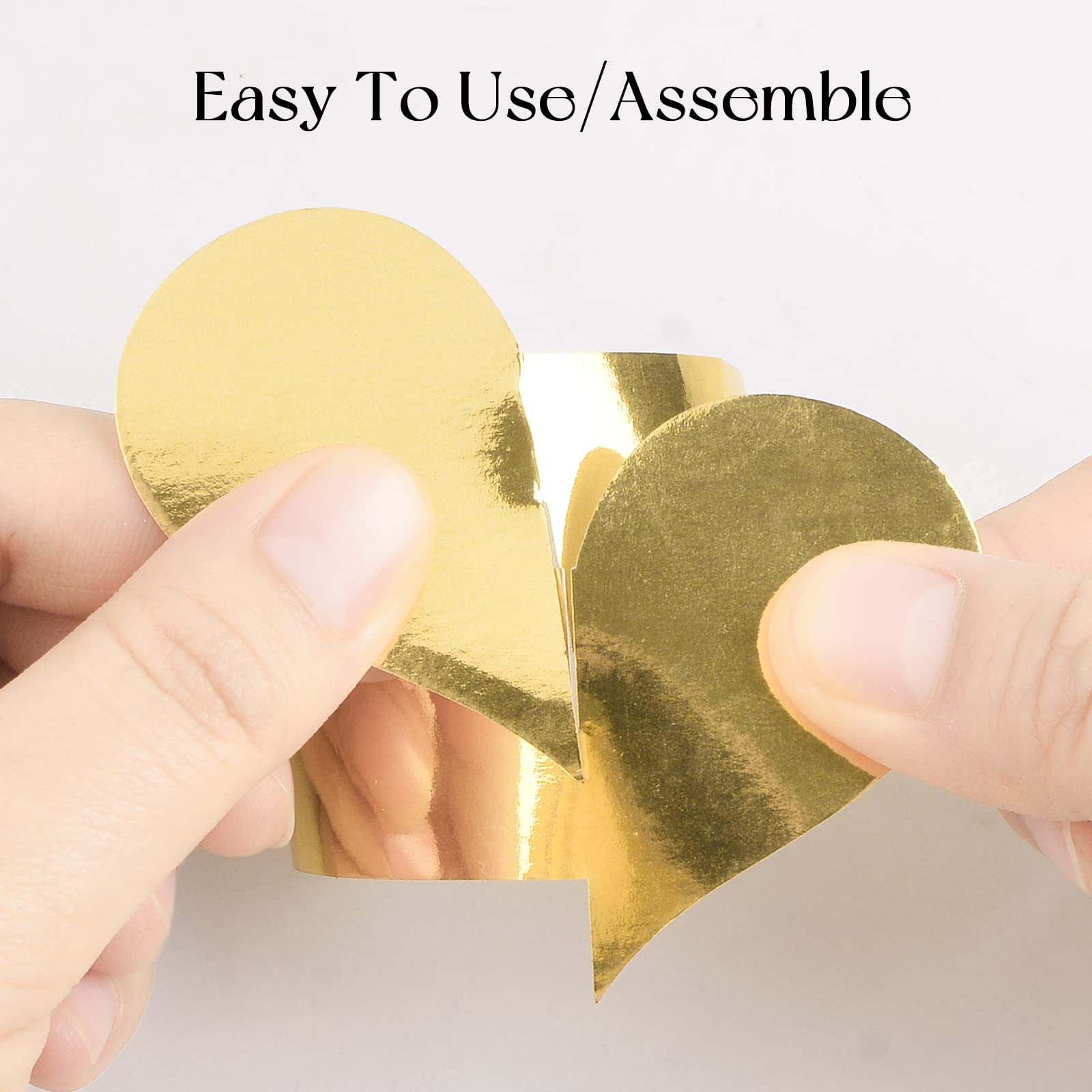 Urroma 50 Pcs Napkin Buckles, Reflective Gold Heart-Shaped Rings Paper-Made Holder Napkin Rings For Wedding Banquet Dinner Party