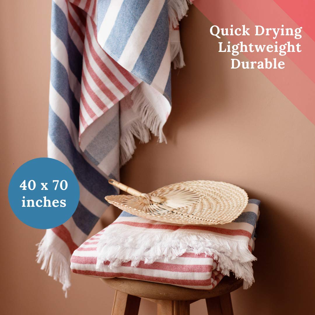 Luzia Striped Peshtemal Multi-Use Towel - Beach, Pool And Bathroom (Single, 40 X 70 Inches) 100% Turkish Cotton, Premium, Stylis