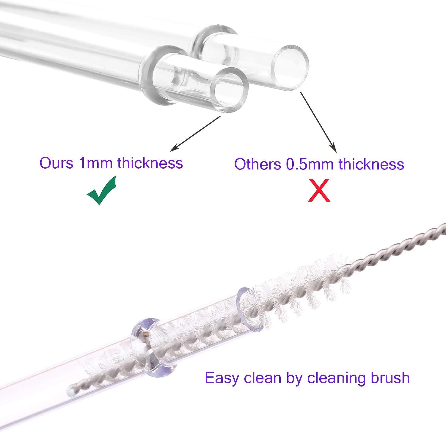 Dakoufish 12 Long Clear Reusable Plastic Replacement Drinking Straws for 40oz 30oz 24oz Mason Jar,Tumblers, Set of 12 with Clean
