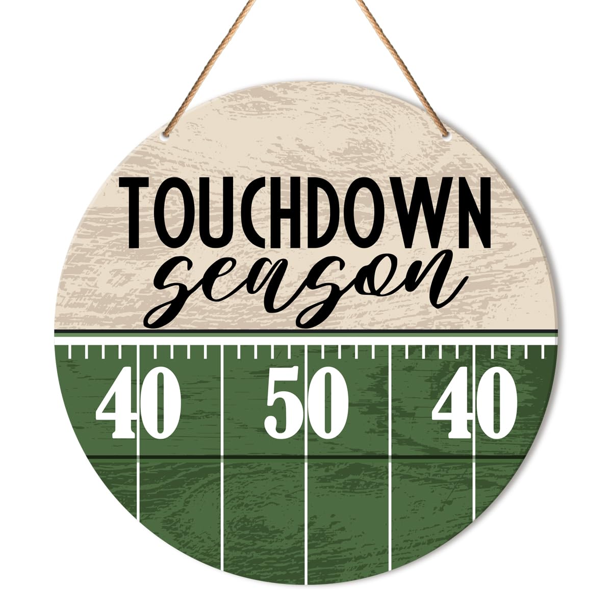 Muktoujaumai Football Sign, Rustic Wooden Wall Decor, 10.2 Round, Green, Hanging, Football Theme, Perfect for Home, Office, Clas