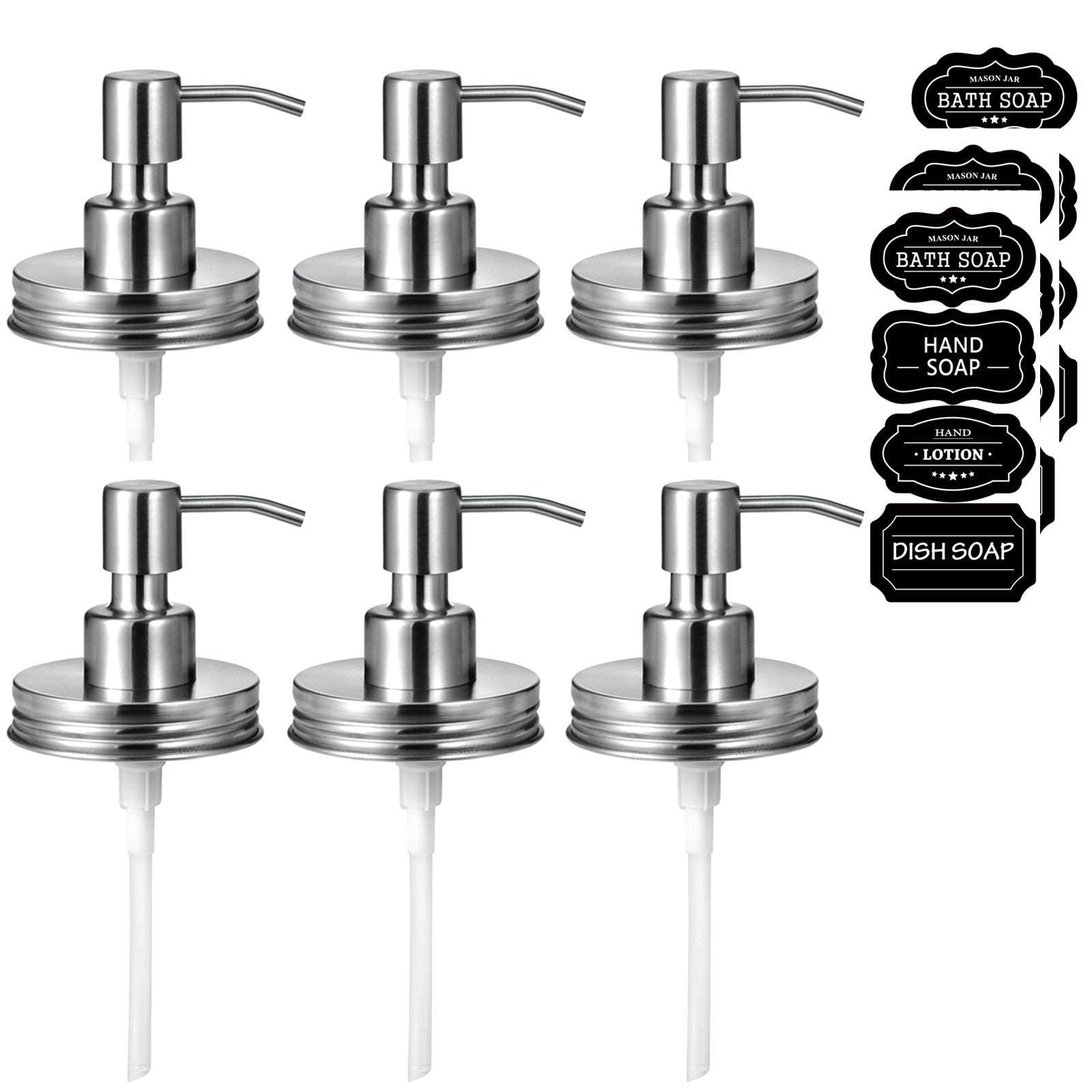 Amolliar Mason Jar Liquid Soap Dispenser Lids, 304 Stainless Steel Pump16Oz Regular Mouth Mason Jar, Rustic Farmhouse Decor, Han